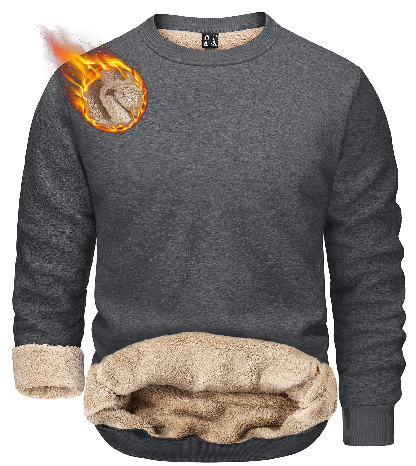 TACVASEN Herren Warme Fleece Pullover Sweatshirts Winter Langarm Shirts mit Fleecefutter
