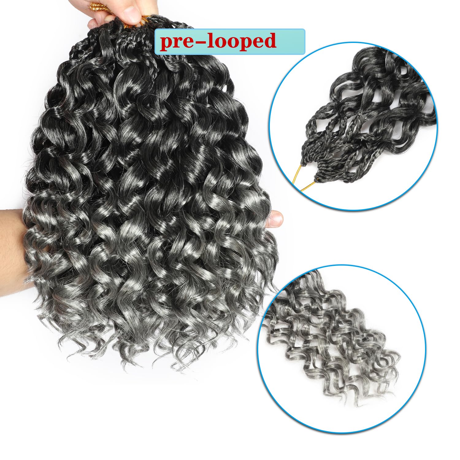 BLUONASI Gogo Curl Crochet Hair 10 Inch 9 Packs Ocean Wave Curly Crochet Hair for Black Women Pre-Looped Deep Wave Water Curly Braiding Extensions (T/Grey# - Image 3