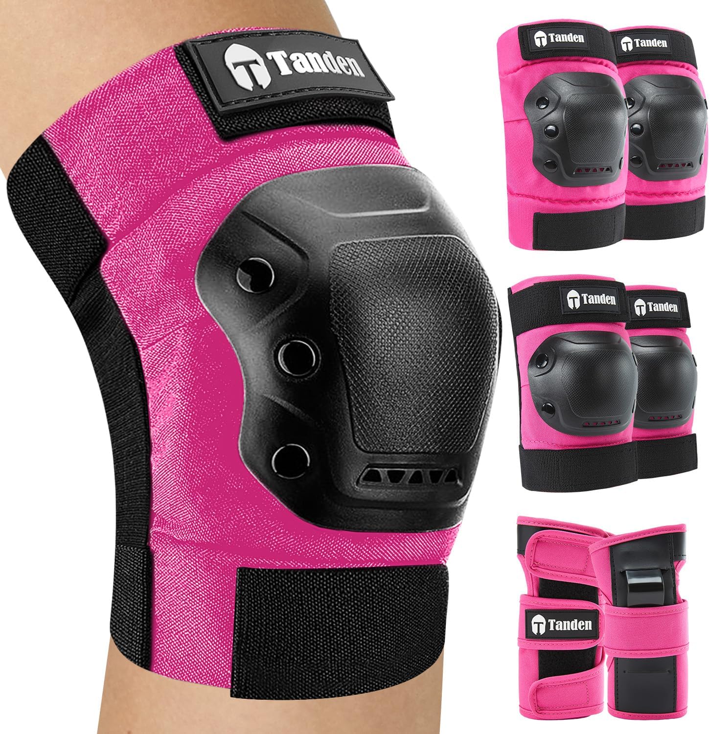Tanden Skateboard Protective Gear Knee Pads and Elbow Pads Set, Elbow and Knee Pads for Roller Skating Wrist Guards Skateboarding Pads