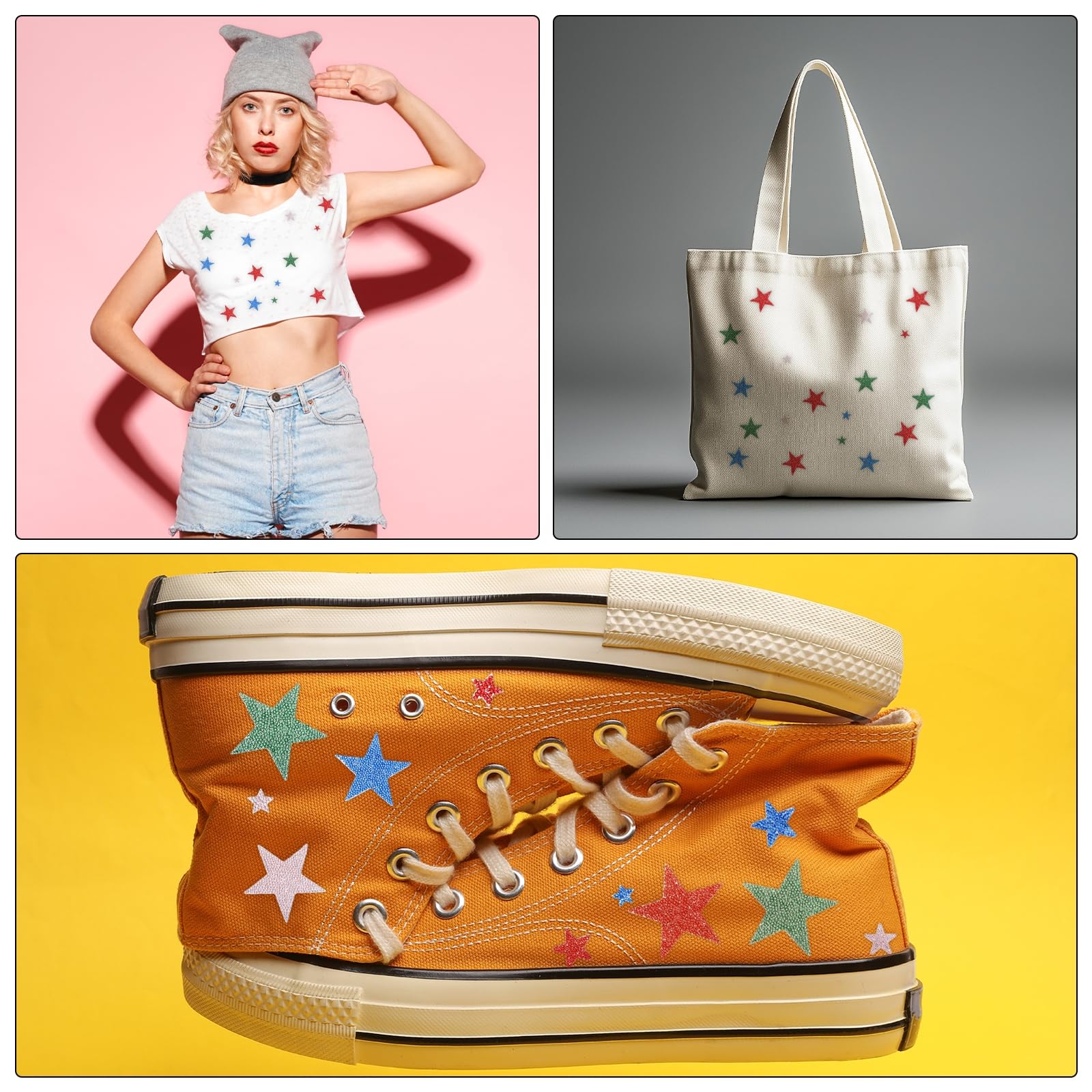 MECCANIXITY 16 parches para planchar con diseño de estrella y diamantes de imitación, parches bordados con brillantina, para ropa, manualidades, bolsos, sombreros, pantalones, en 4 tamaños