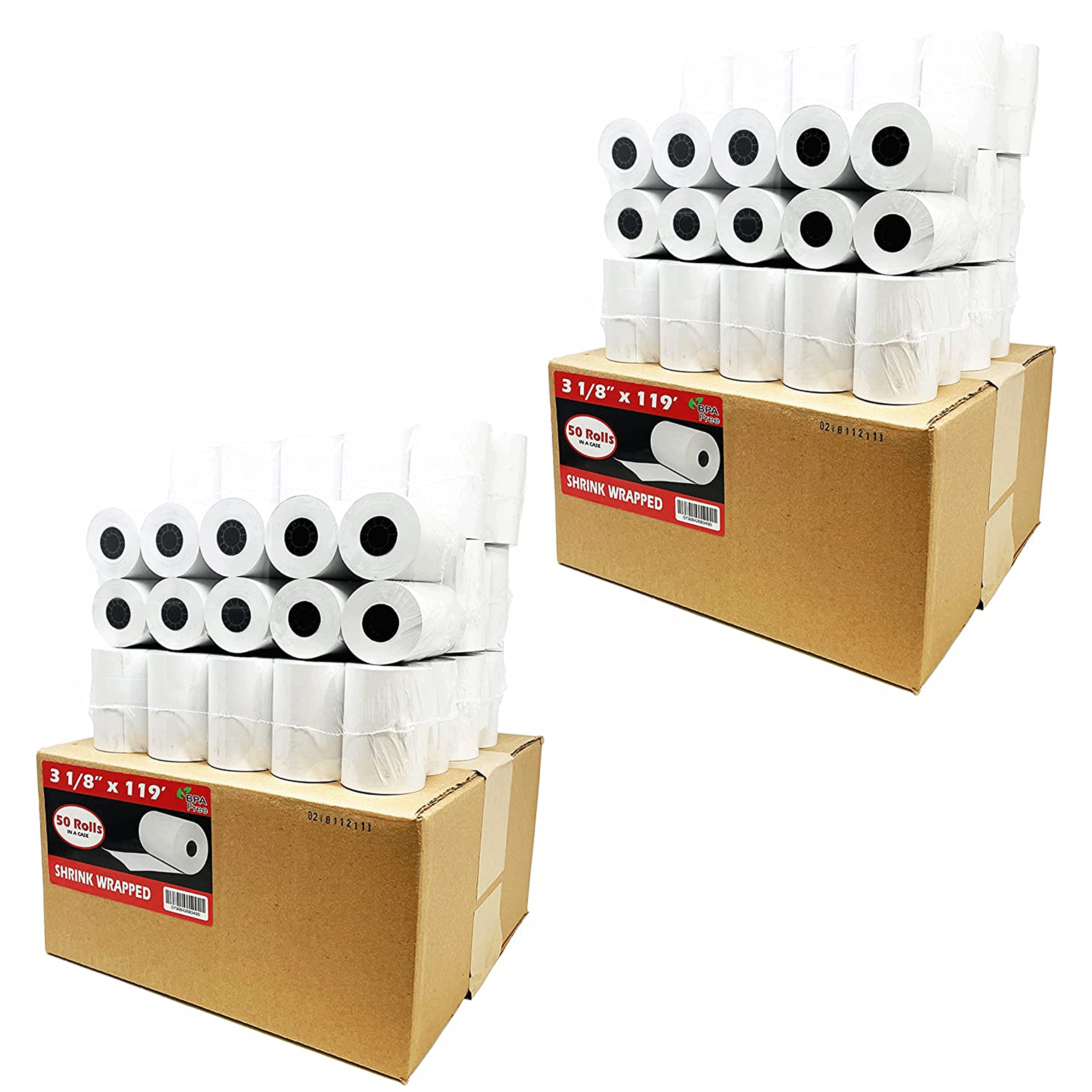 3 1/8 x 119 thermal paper roll (2 Cases - 100 Rolls) First Data FD100 200 300 CT-S810 BPA Free Thermal Paper Rolls BuyRegisterRolls.