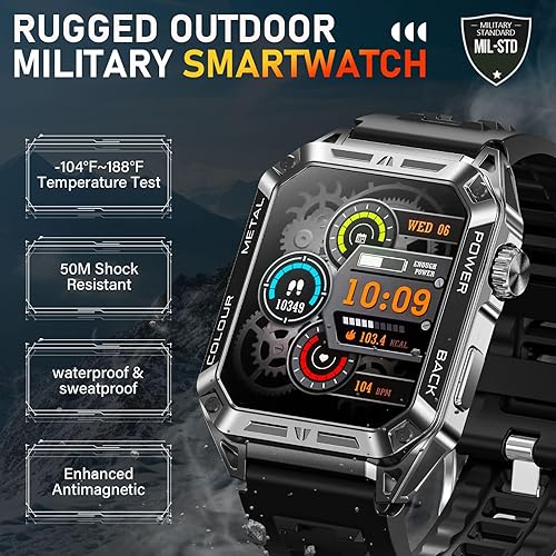 Miniatura 3 de EIGIIS Relojes inteligentes militares para hombres 1.96 pulgadas HD pantalla grande resistente reloj inteligente + reloj inteligente militar para