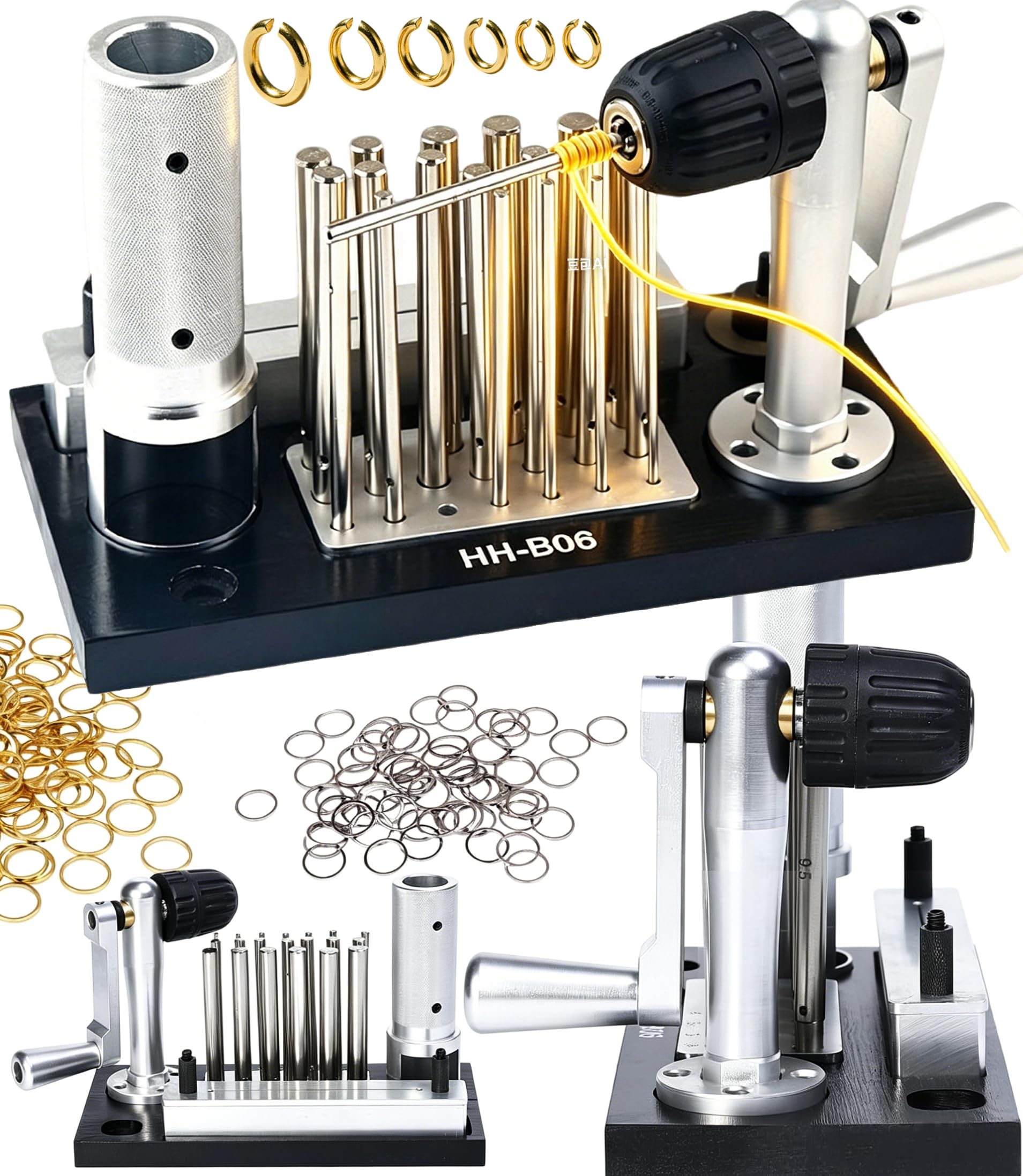 Fabricante de anillos de salto GEMKIT con 20 mandriles de acero inoxidable, herramienta de orfebrería y DIY para hilos de oro, plata, cobre y acero inoxidable