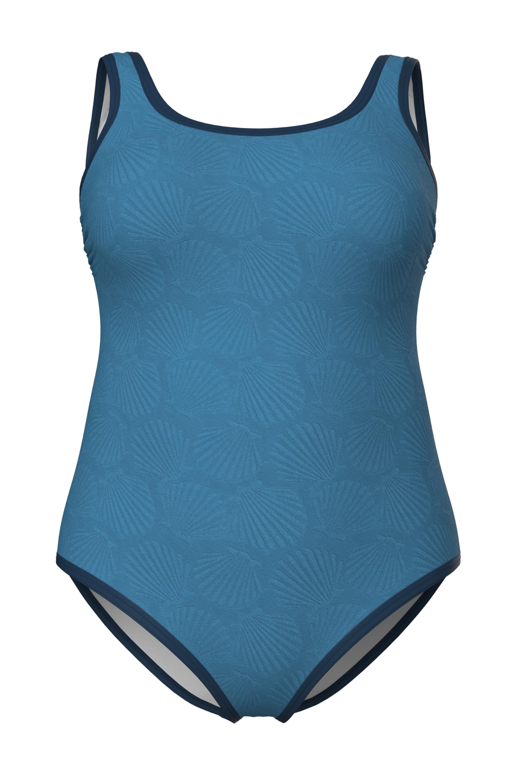 Ulla Popken Damen große Größen Übergrößen Plus Size Badeanzug, Muscheln, ohne Softcups, Rundhals 846743