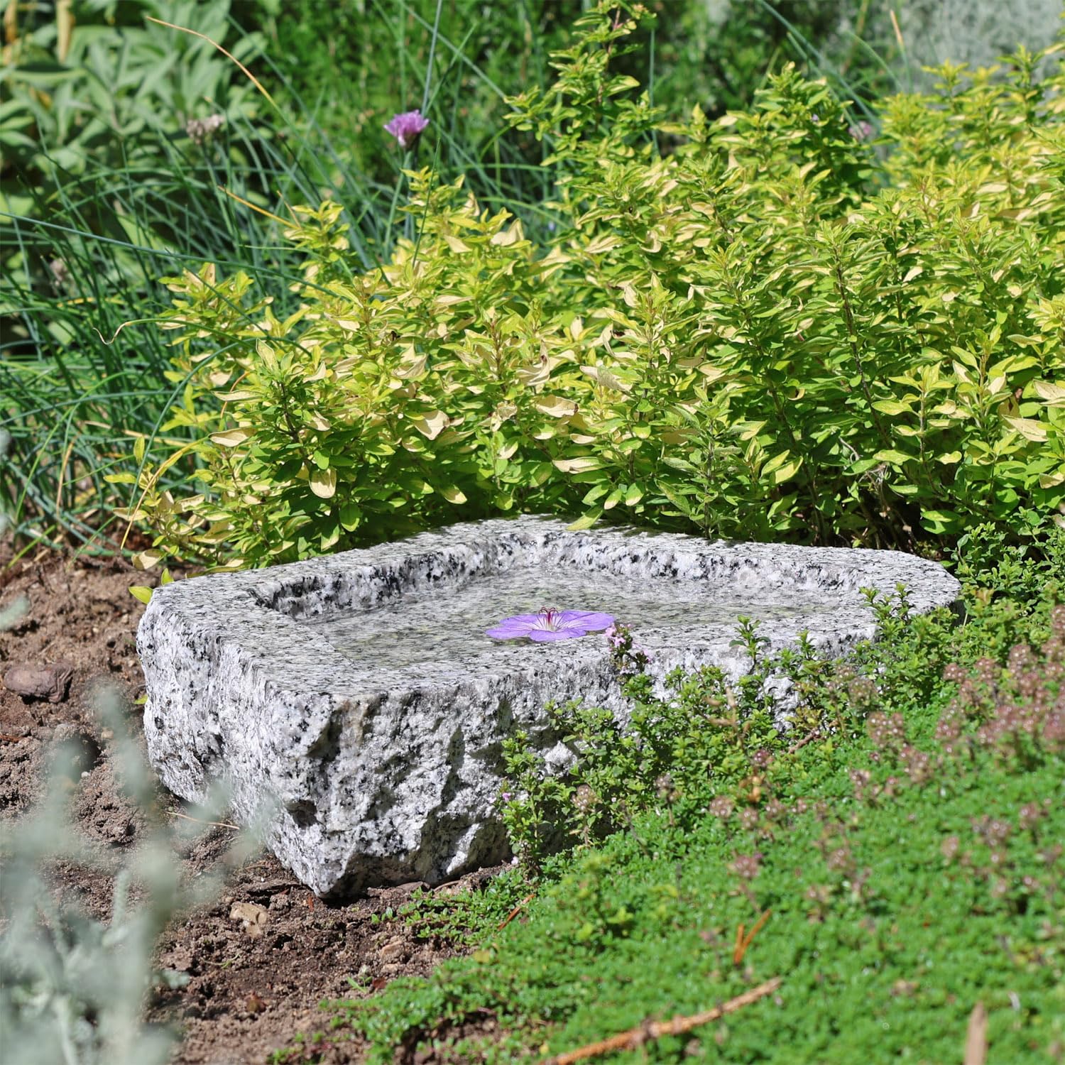 CLGarden Granit Vogeltränke frostsicher Vogelbad Naturform Winterfest Schale Tränke Natur Stein