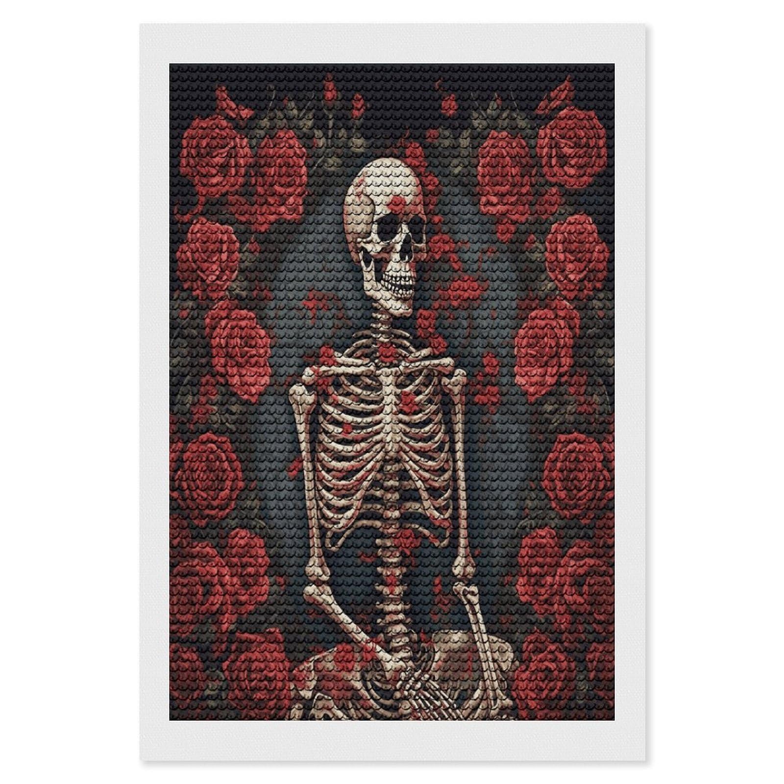 LDGSUPH Skeleton with Roses Diamond Painting Kits for Adults Paint with Diamond Pictures Art DIY Full Drill Diamond Dots Painting Personalized Diamond Photo for Home Wall Decor Gift 8"x12"