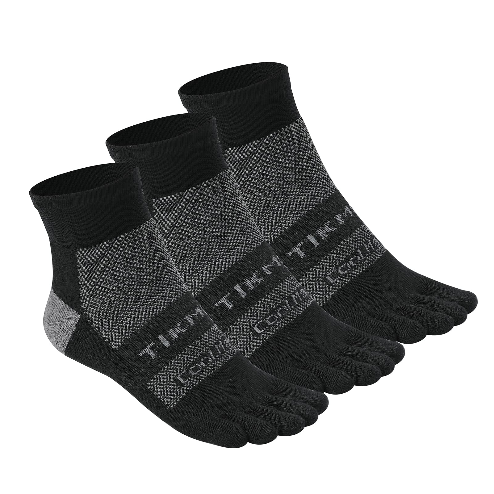 Calzini da uomo donna Coolmax nero alla caviglia/quarto/equipaggio calzini sportivi per corsa escursionismo, Calzino lungo 3 paia, Medium