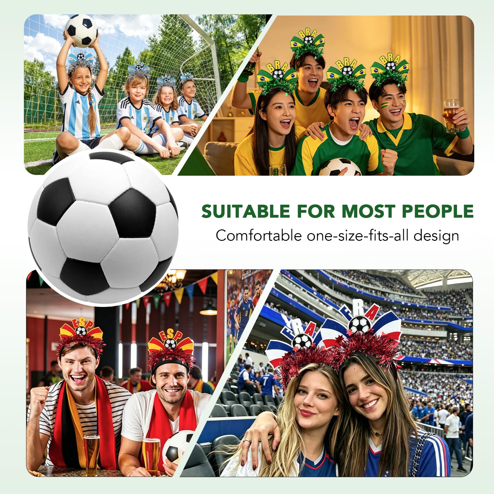 2026 World Soccer Match Party Hair Accessories Set, 5 Pack Glitter Flag Headbands (Canada/Argentina/Brazil/France/Spain), Soccer Football Fan Gear Hairband for Game Day, Soccer hair accessory - 5