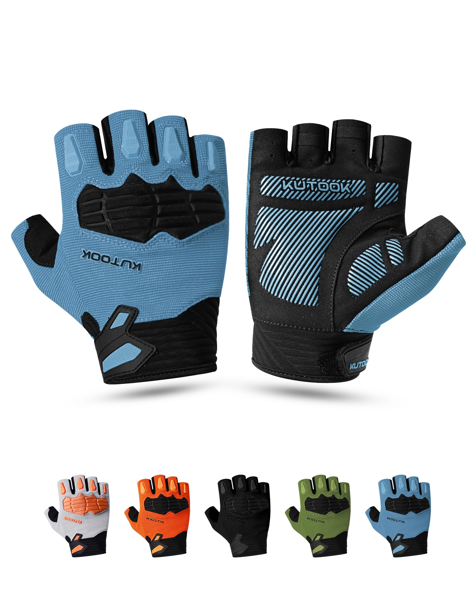KUTOOK Gants de Cyclisme pour Hommes VTT à Demi-Doigts avec Protection du Poignet d'été Contre Les Chocs