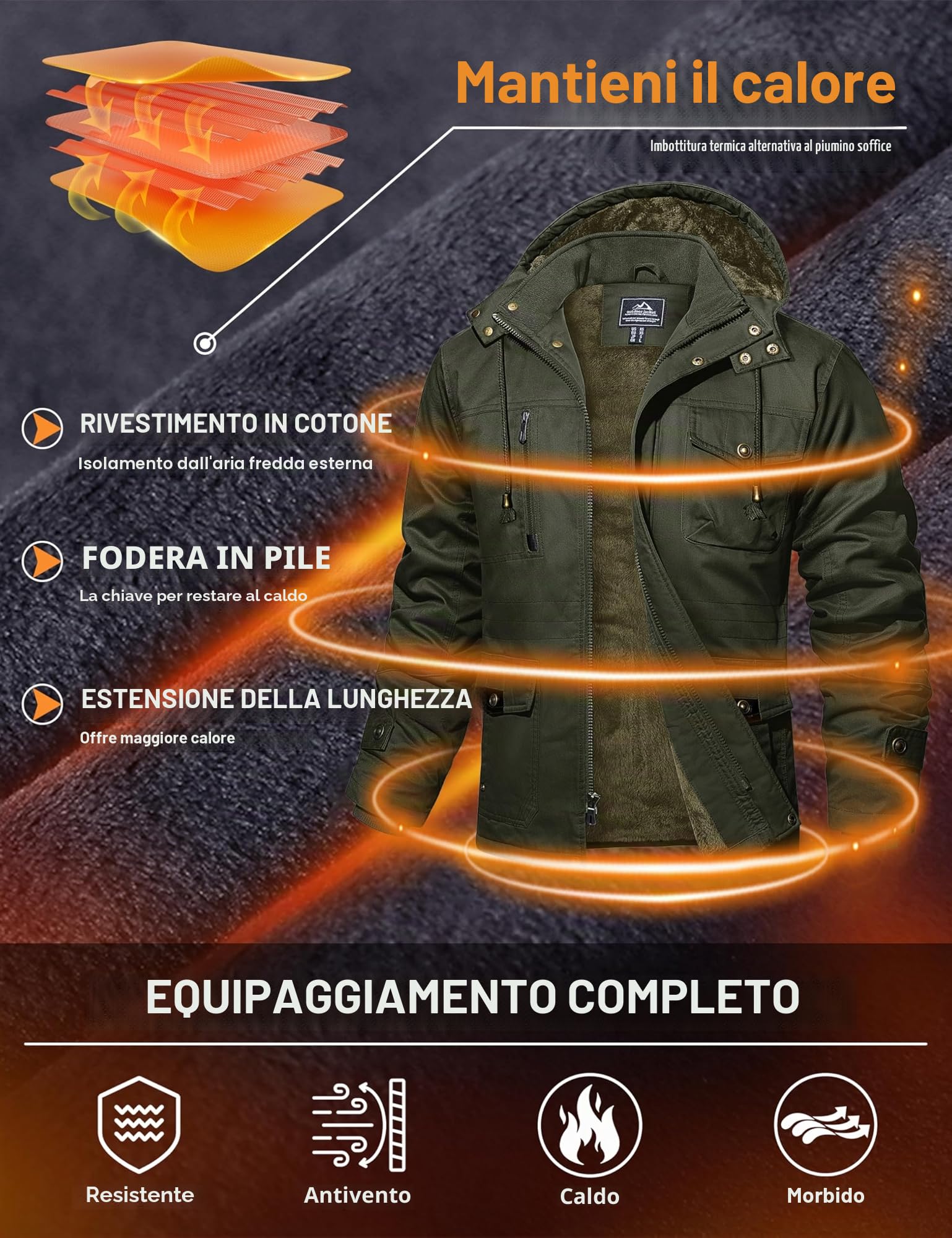 MAGCOMSEN Cappotto invernale da uomo in pile bomber cargo casual stile militare giacca a vento con cappuccio