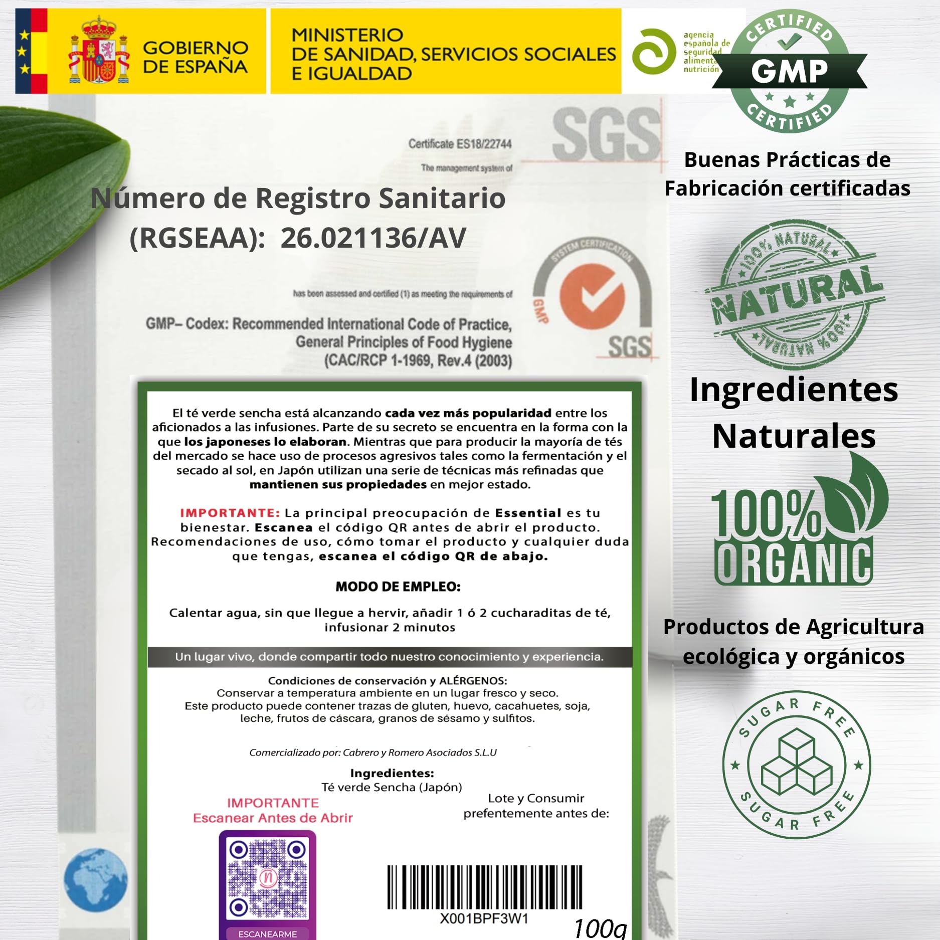 Té Verde Sencha Japonés 100% Natural y Orgánico. Potente Quemagrasas con Efecto Adelgazante y alto contenido de Antioxidantes (refuerza tu Sistema Inmunológico). Detox Té.