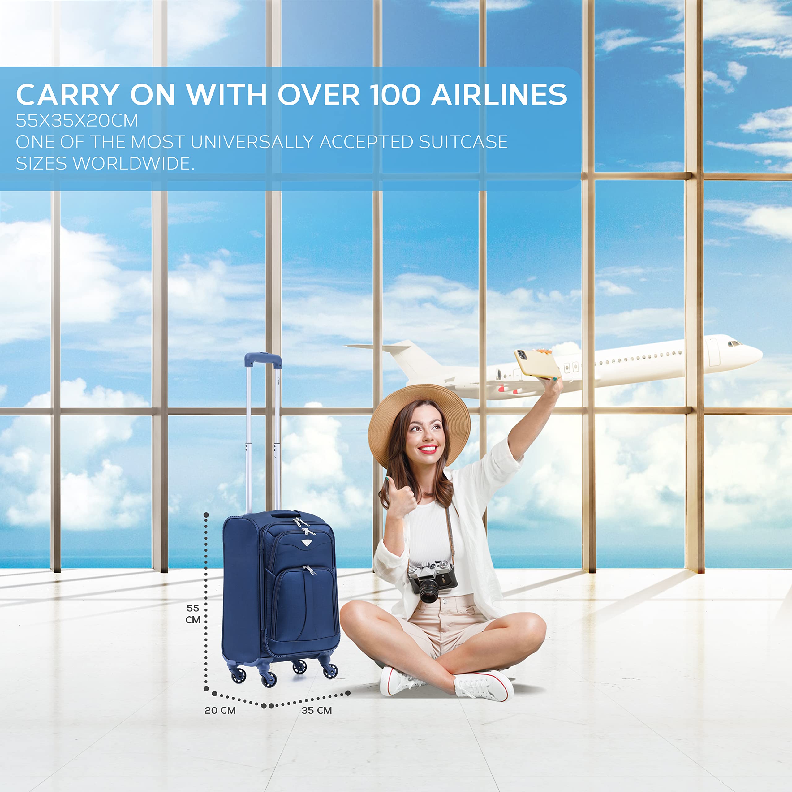 Flight Knight Set of 2 Lightweight 4 Wheel 800D Soft Case Suitcase Robust Anti Crack Cabin Carry On Hand Luggage Approved for Over 100 Airlines Including easyJet, BA & Many More!