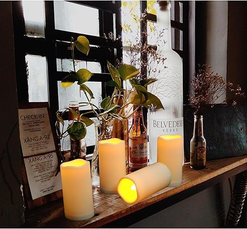 Miniatura 9 de Velas LED sin llama, funciona con pilas, mecha 3D con control remoto de 10 botones de teclas, temporizador de 24 horas, juego de 9 pilares