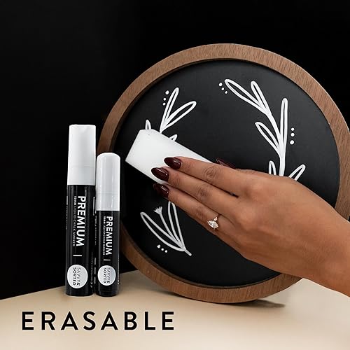 Miniatura 5 de Marcadores grandes de tiza blanca borrable, 2 unidades, punta de 0.394 in y 0.591 in de ancho, marcador grueso para pizarras de tiza, tinta