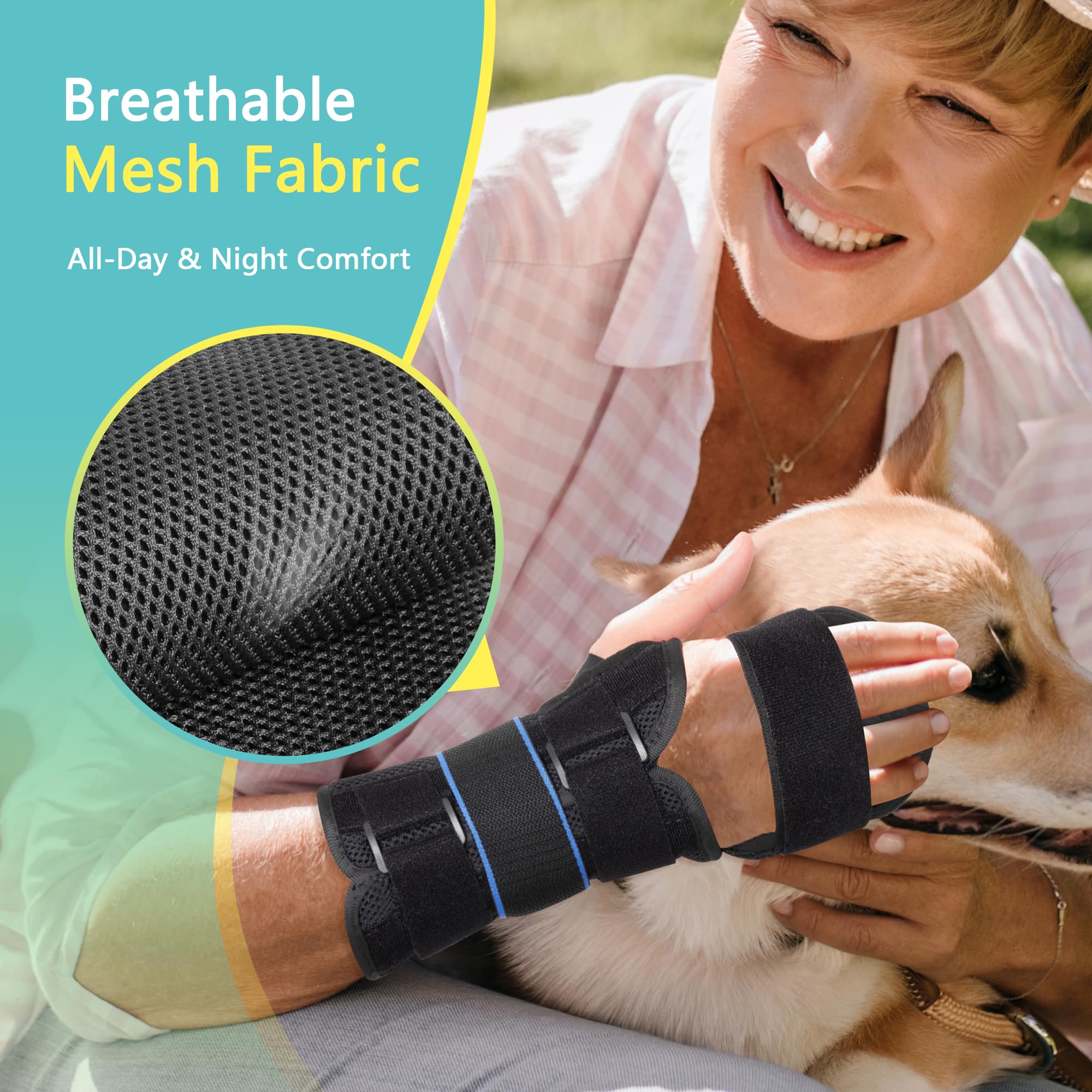fibee Stecca per mano a riposo, cura post-ictus, comfort del tunnel carpale, immobilizzatore mano, mano destra, nero, L