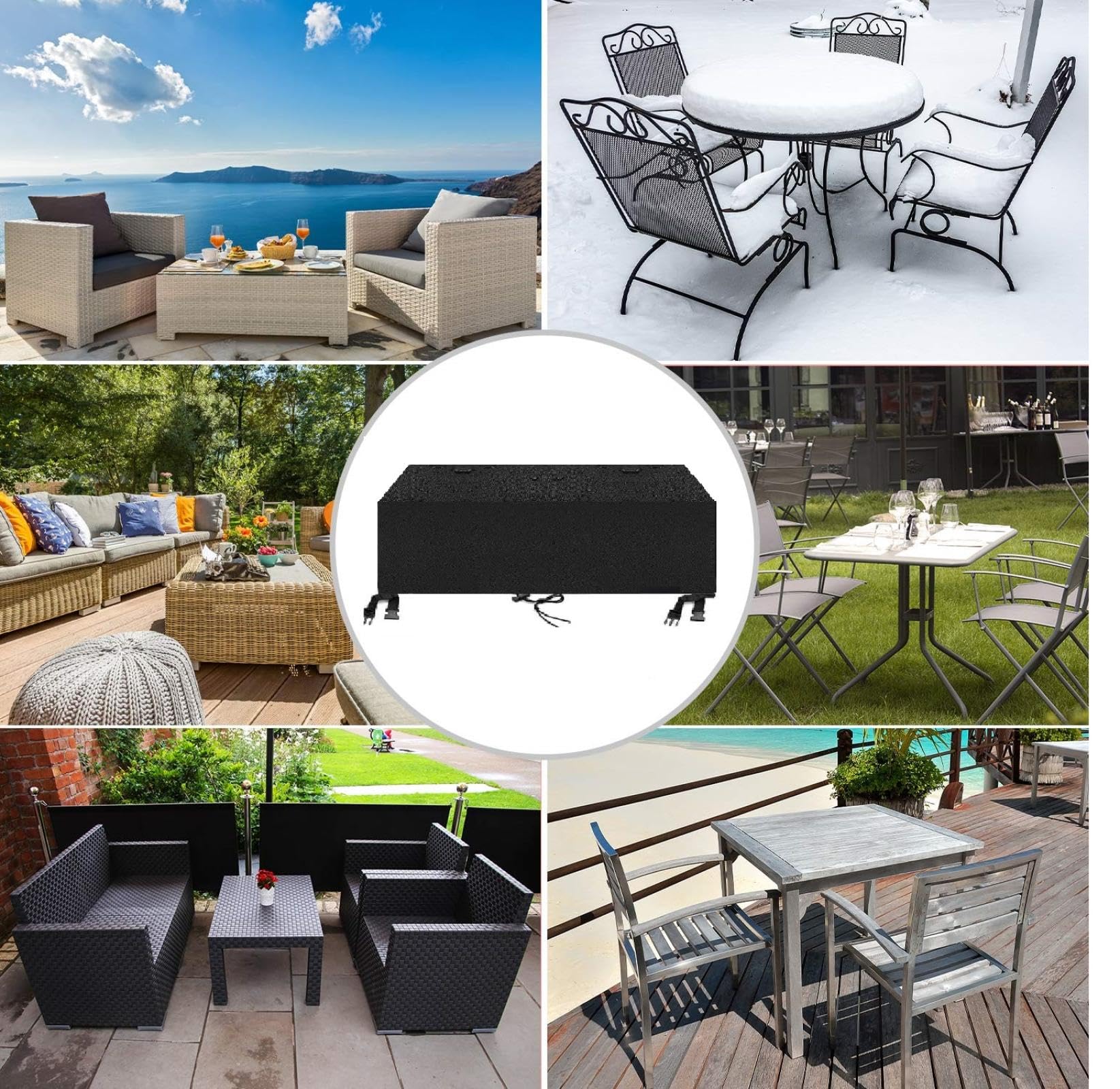 Housse Salon De Jardin, Housse De Table Jardin Rectangulaire, Couverture De Protection Meubles Bâche Salon De Jardin Imperméable Anti-UV, Bache Table Exterieur (Schwarz, 270*180*89cm 420D