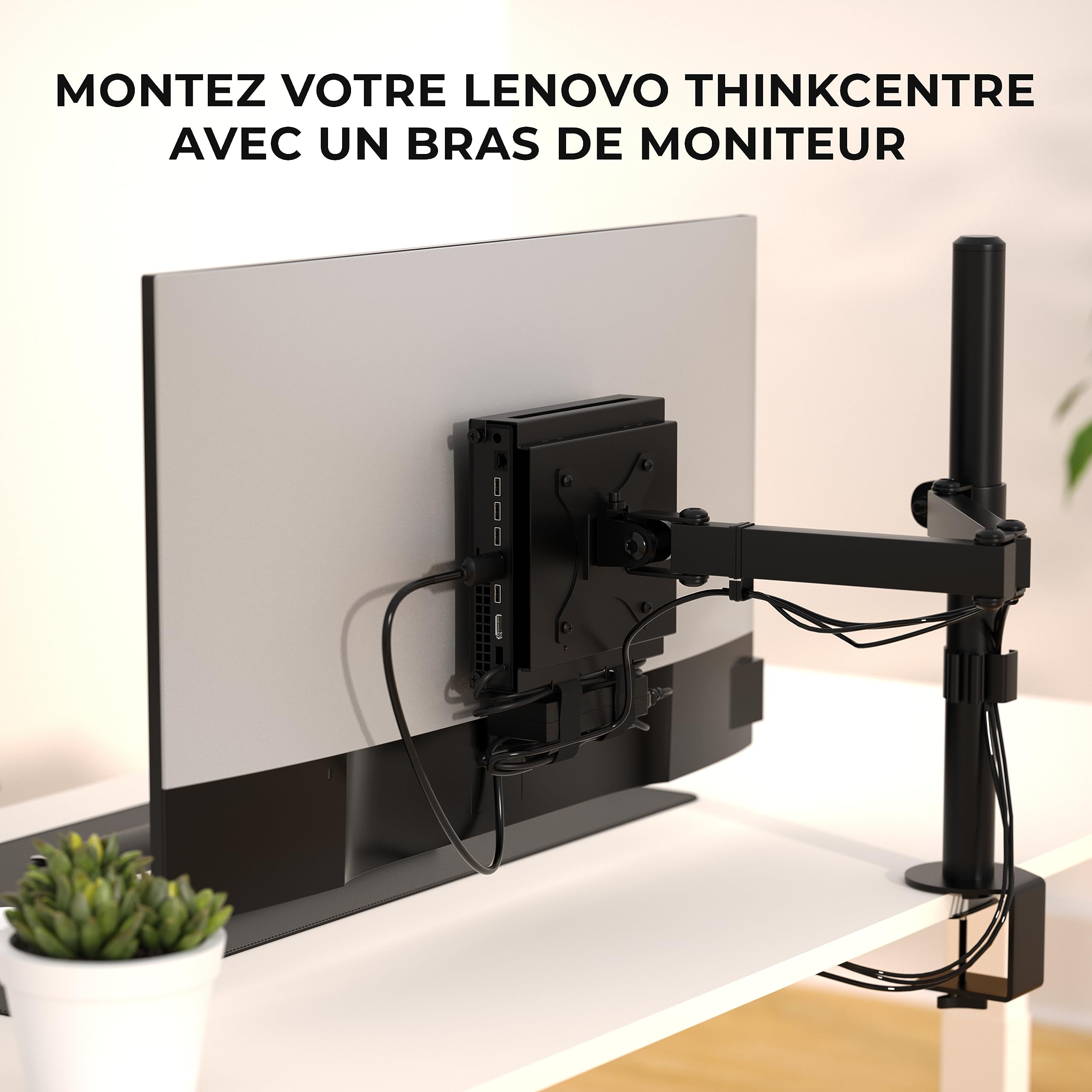 HumanCentric Support VESA compatible avec Lenovo Thinkcentre Tiny M90q Gen 2, M80q Gen3, M90q Gen3, M70q Gen 2, Thinkstation P3 Tiny, M60e, M75q Gen2, M70q, montage derrière moniteur