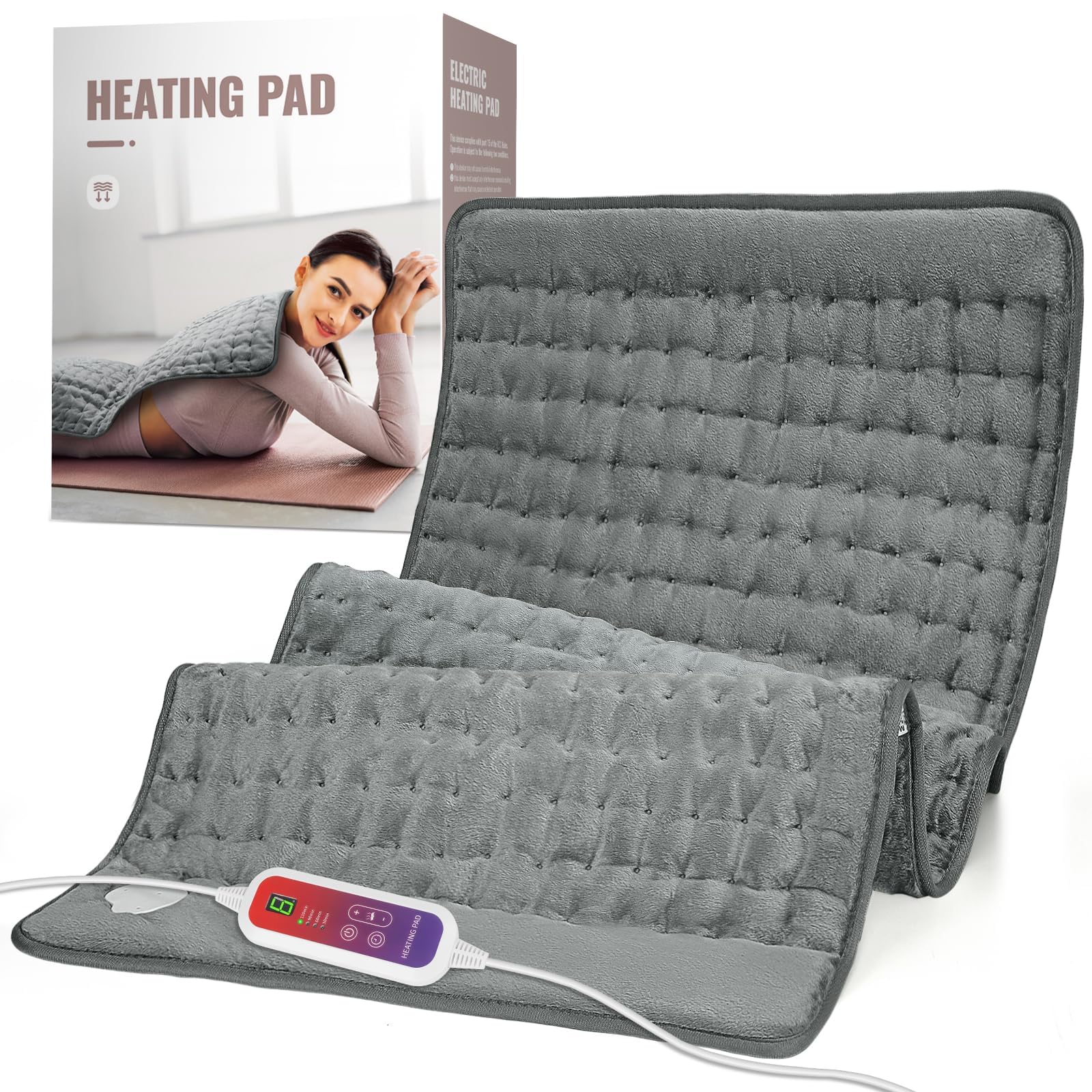 Full Body Heating Pad 20x40, Extra Large Heating Pads, Electric Moist Heating Pad for Cramps and Neck and Shoulders and Back Pain Relief, Auto Shut Off, Dark Grey, Gifts for Women and Men