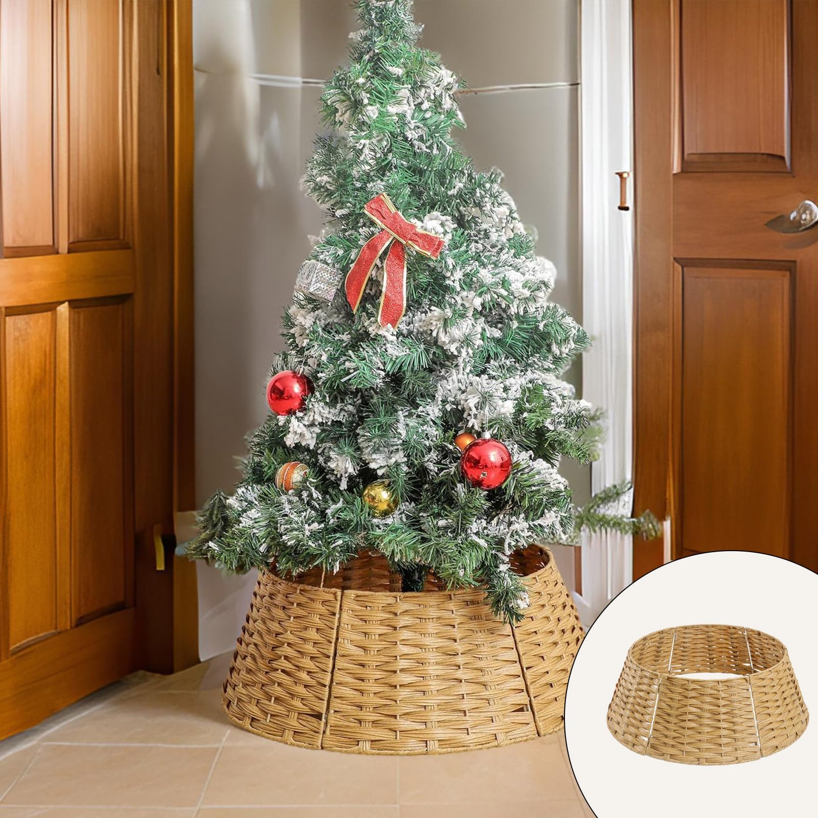 Jupe d ' Arbre de Noël en Osier Faite à la Main Jupe d ' Arbre en Osier tissé Décoration de Noël élégante pour la célébration de la Famille Ornement Traditionnel