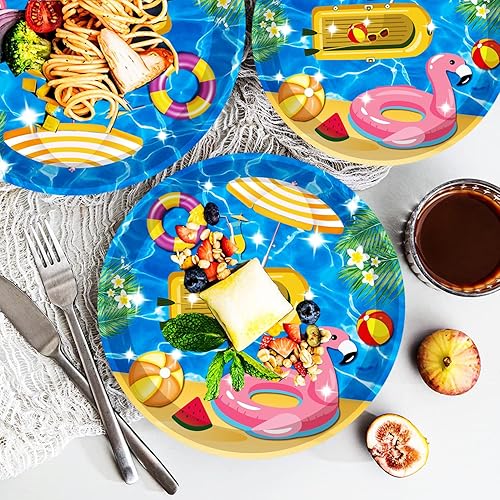 Miniatura 3 de 40 piezas de suministros para fiesta de playa, pelota de playa, piscina, platos de fiesta de verano de 7 pulgadas, platos de papel para piscina