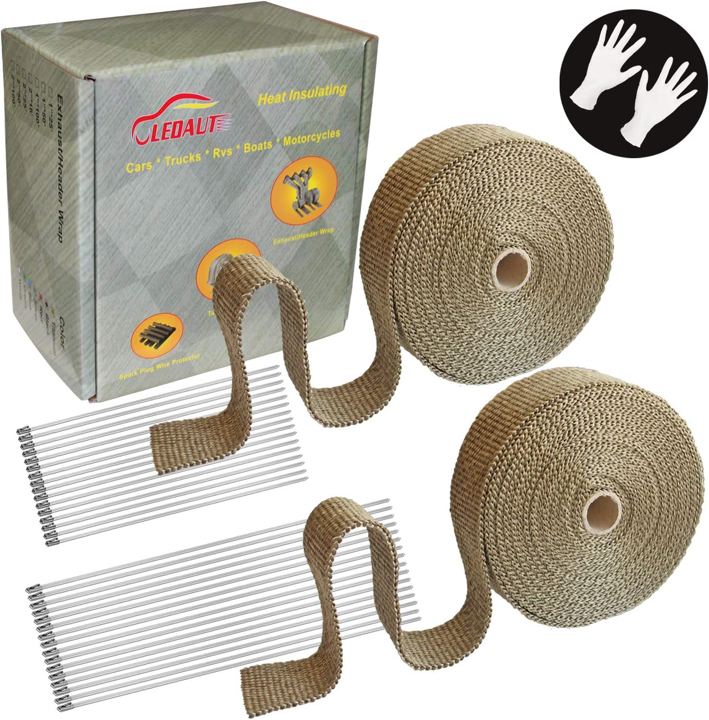 2" x 50' Titanium Exhaust Heat Wrap Roll 2 PCS for Motorcycle