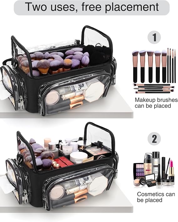 Relavel Makeup Brush Case, Extra Large Makeup Brush Bag XL Professional Makeup Artist Must Haves Travel Case with Stand Up Brush Slots Cosmetic Organizer Bag with Adjustable Strap