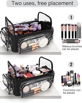 Relavel Makeup Brush Case, Extra Large Makeup Brush Bag XL Professional Makeup Artist Must Haves Travel Case with Stand Up Brush Slots Cosmetic Organizer Bag with Adjustable Strap