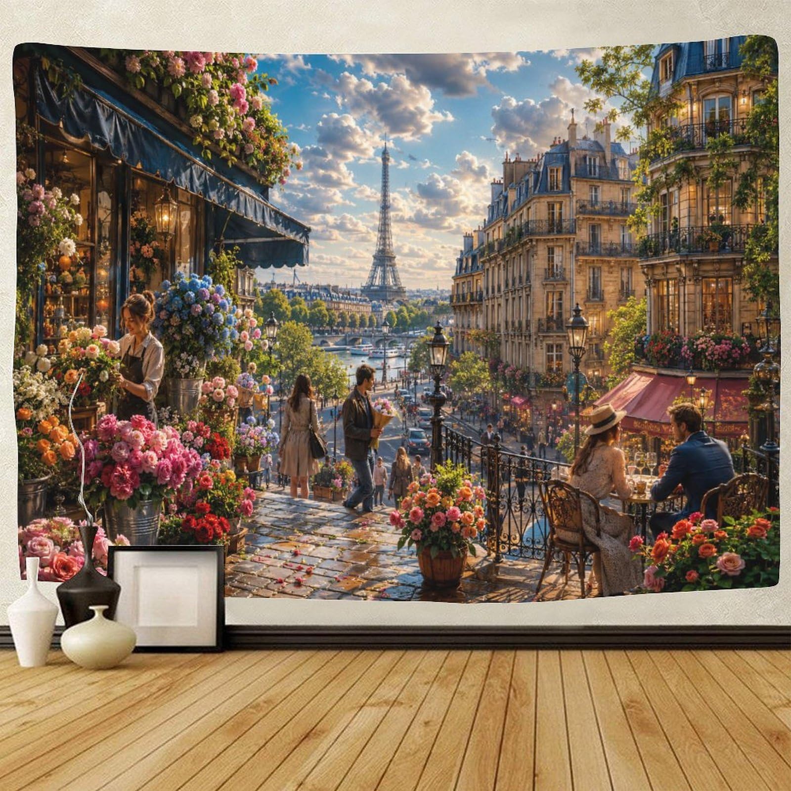 Paris Eiffel Tower Streetscape Wall Tapestry 3D Print Wall Hanging Decor Tapestries Poster Home Decoration Bedroom Dorm 70cmx100cm