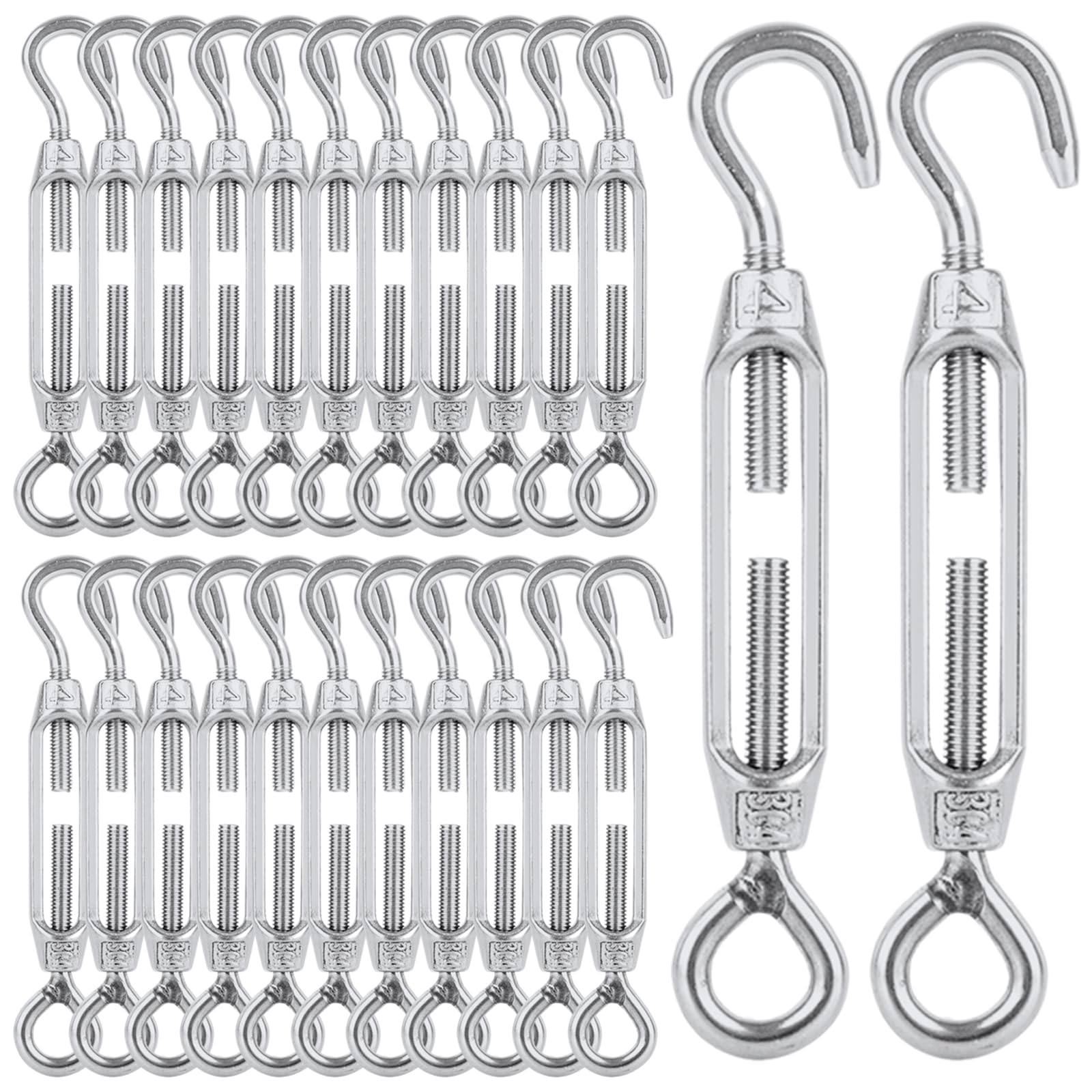 MIVIDE 24 Stück M4 Spannschloss Edelstahl, Verstellbare Spannschlösser Seilspanner mit Haken Öse, Drahtspanner Edelstahl für Gartendraht, Seilsystem, Zaunspanner