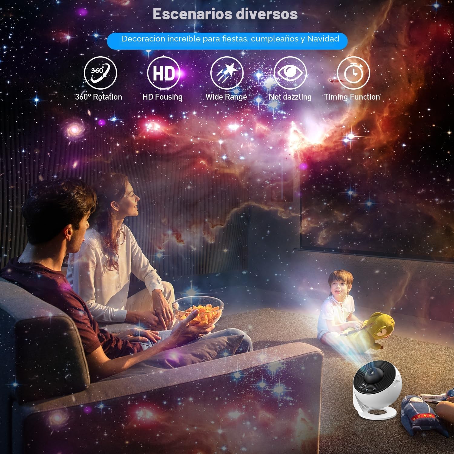 Proyector Cielo Estrella Planetario Proyector Galaxia con 13 Discos de Película, Luz Nocturna, Ajuste de Rotación de 360° para Dormitorio y Techo, Regalos para Niños y Adultos