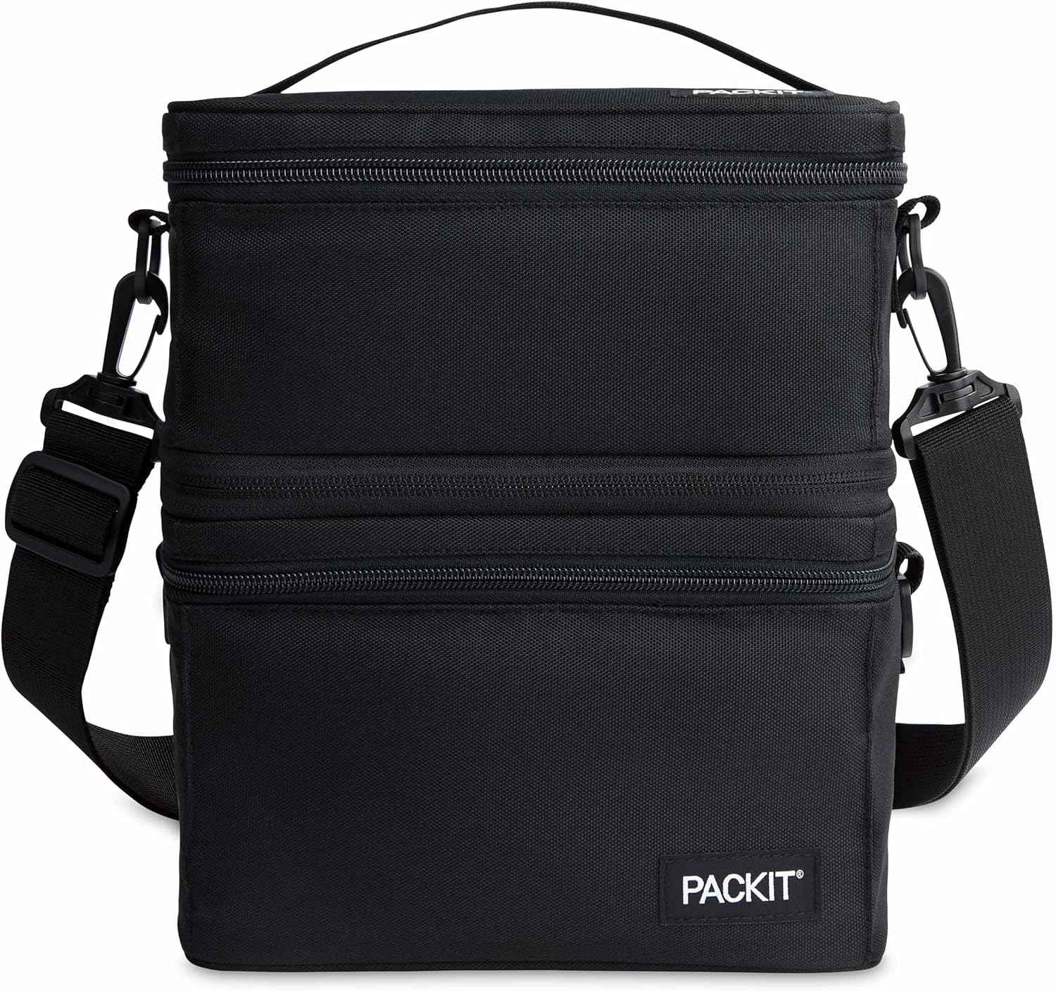 PackIt® MOD 3-IN-1 Lunch Box, Black, Triple Function System, Insulated and Freezable with EcoFreeze® Technology, Removable Crossbody Strap, Top Handle, Designed for Fresh Office or Work Lunches