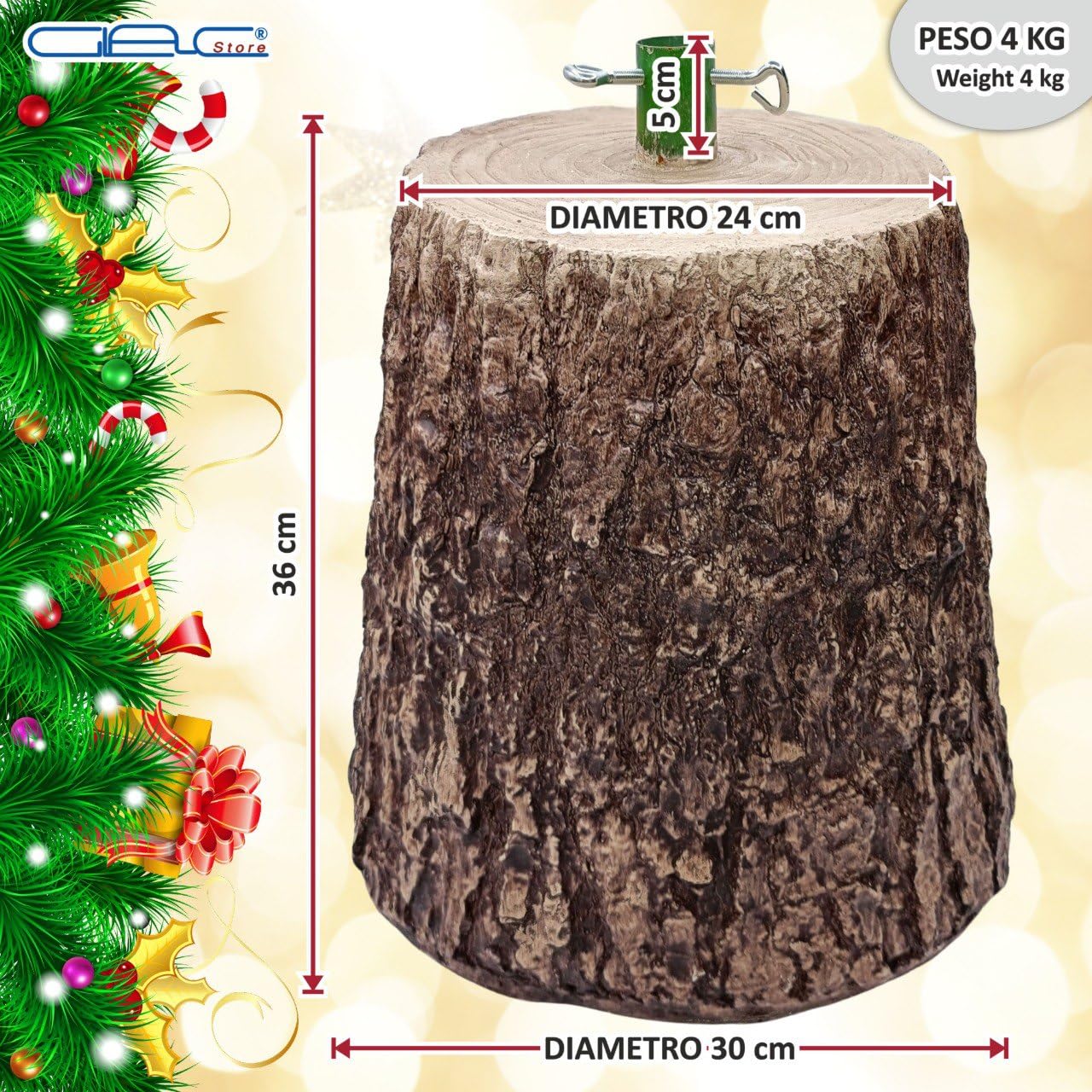Base Tronco per Albero di Natale - Diametro 30 cm Altezza 36 cm Stabilità e Stile per le Tue Festività (36x30x24 cm)