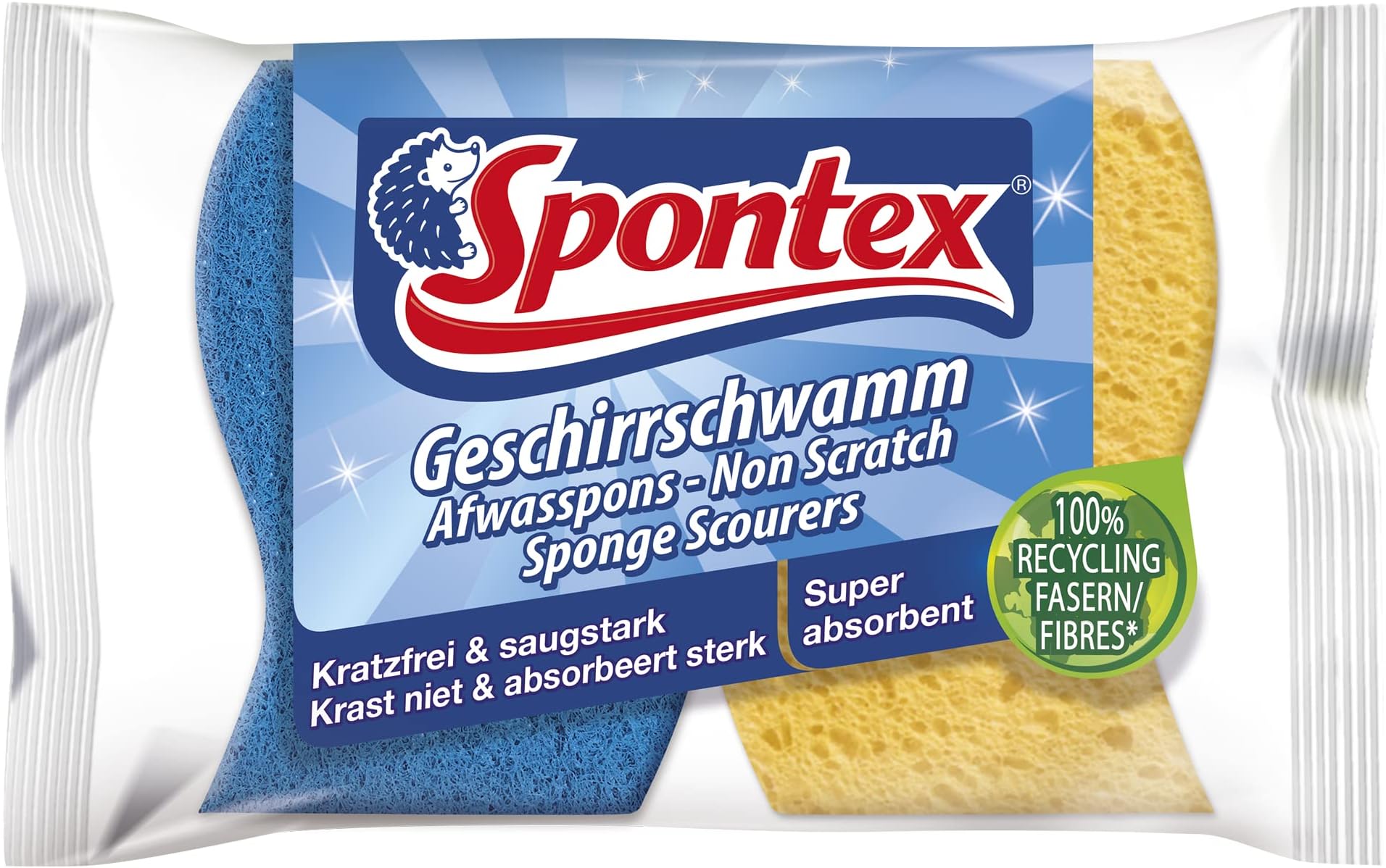 Spontex 2 Spongy Non-Scratch Sponge Scourers Super Absorbent & Supple