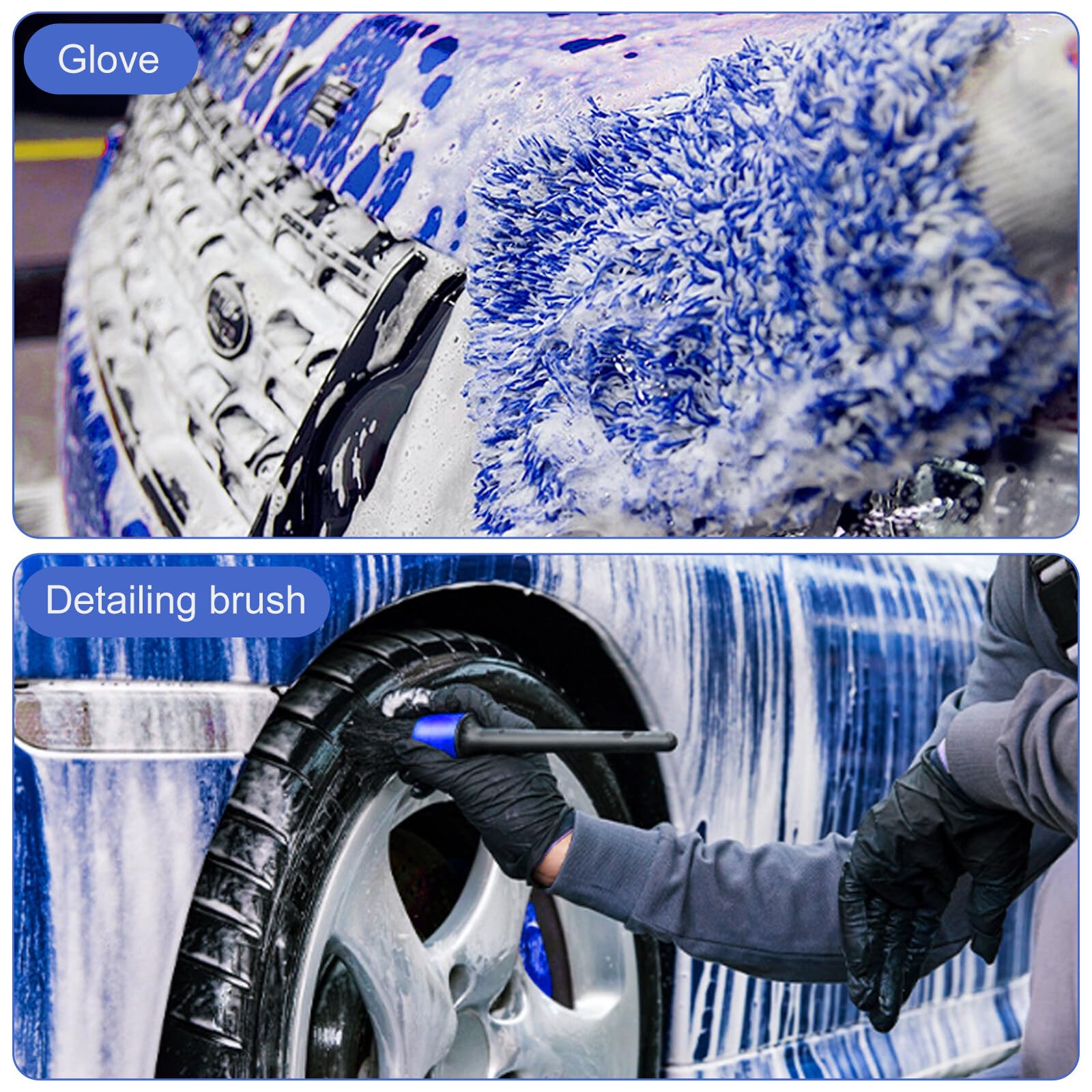 Kit De Limpieza Para Coche - Cepillo Para Llantas, Guante De Microfibra Y 4 Pinceles De Detalles, Para Interior Y Exterior