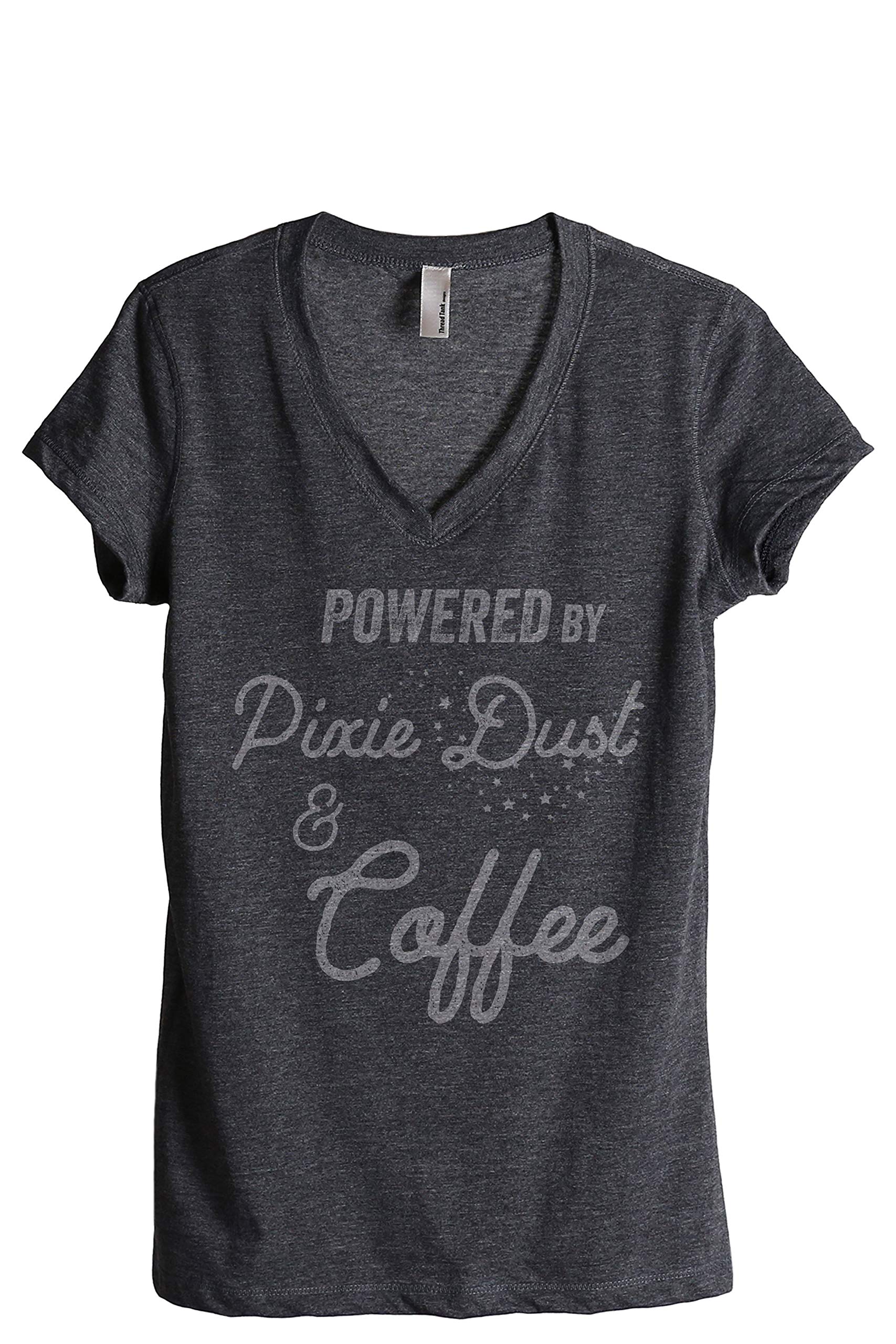 Thread TankPowered by Pixie Dust and Coffee Women's Relaxed V-Neck T-Shirt Tee Charcoal Large