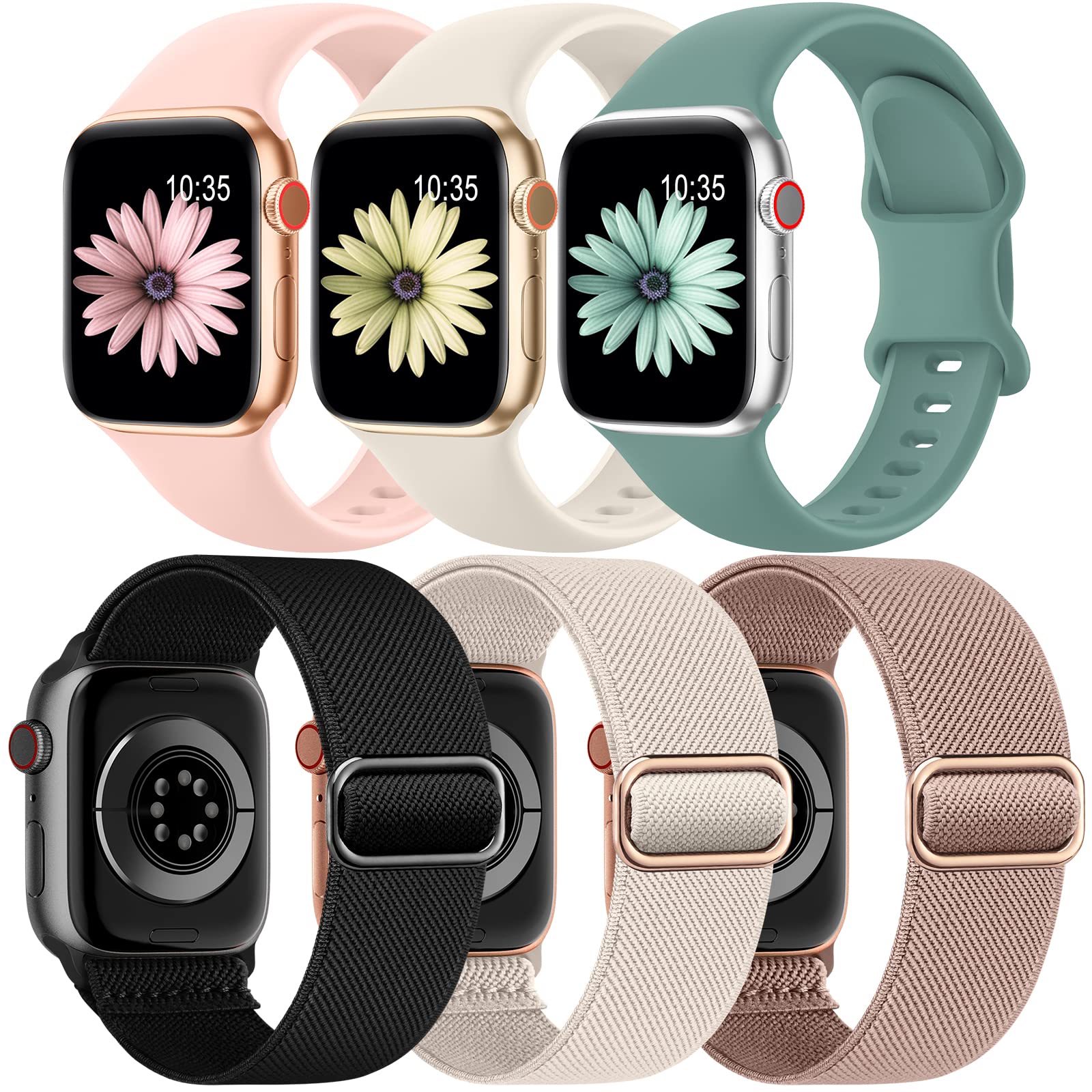 6 Pack Bands Compatible with Apple Watch Band 38mm 40mm 41mm 42mm 44mm 45mm 49mm-3pack Silicone Strap, 3pack Elastic Sport Wristbands for iWatch Series Ultra/Ultra 2 9 8 7 6 5 4 3 2 1 SE Women Men