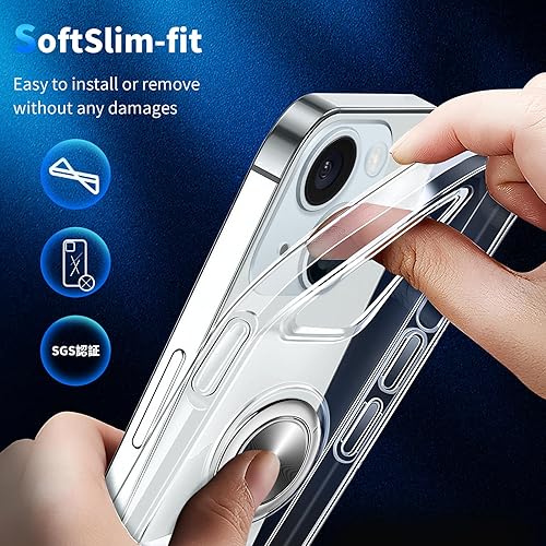 Miniatura 6 de Funda transparente para iPhone 15 Plus con soporte de anillo de 360 con soporte de anillo de 360, transparente, delgada, ligera, antiamarillamiento,