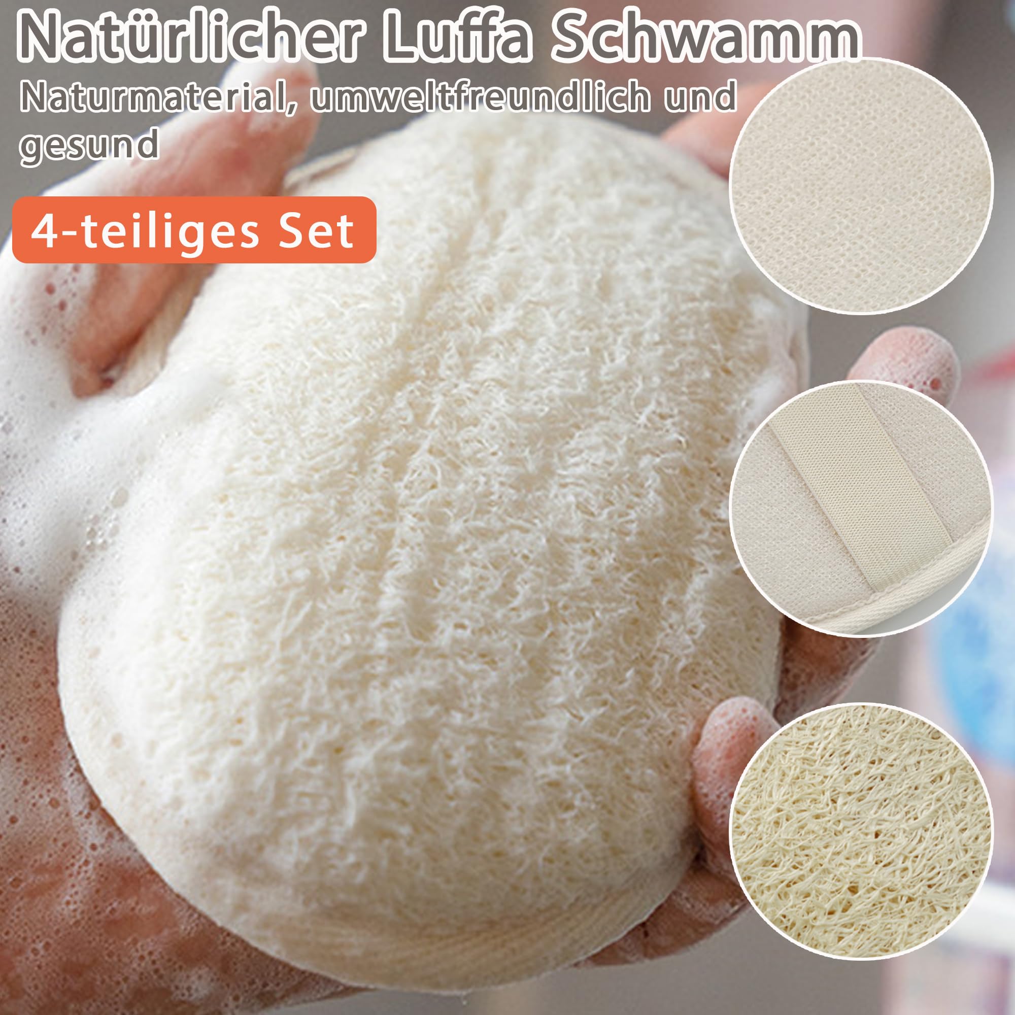 MAEXUS 4 sztuki naturalnej gąbki trukwy, 8 x 12 cm, gąbka pod prysznic, gąbka do peelingu, gąbka pod prysznic, dla kobiet i mężczyzn (beżowe)