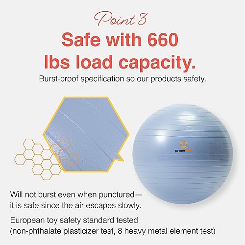 Miniatura 4 de Primasole Pelota de ejercicio para equilibrio, estabilidad, fitness, entrenamiento, yoga, pilates en casa, oficina y gimnasio, pelota de parto para