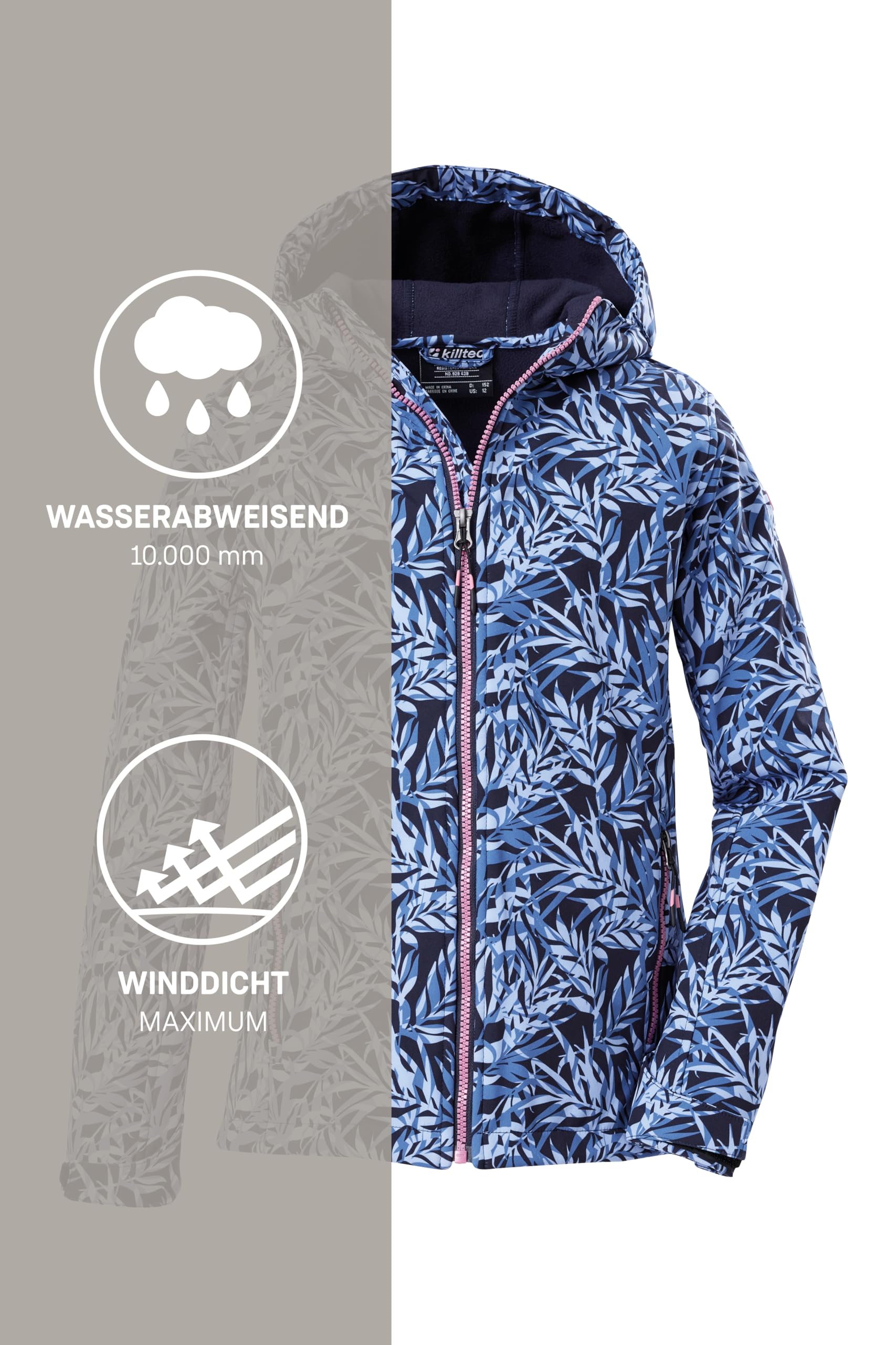 killtec Mädchen Softshelljacke/Outdoorjacke mit Kapuze Mädchen Softshelljacke Print, dunkelnavy, 152, 43200-000