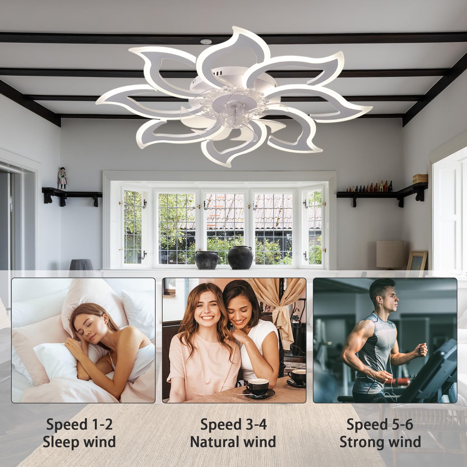 LED-lamp Met Ventilator Stil Omkeerbaar 6 Snelheden Plafondlamp Met