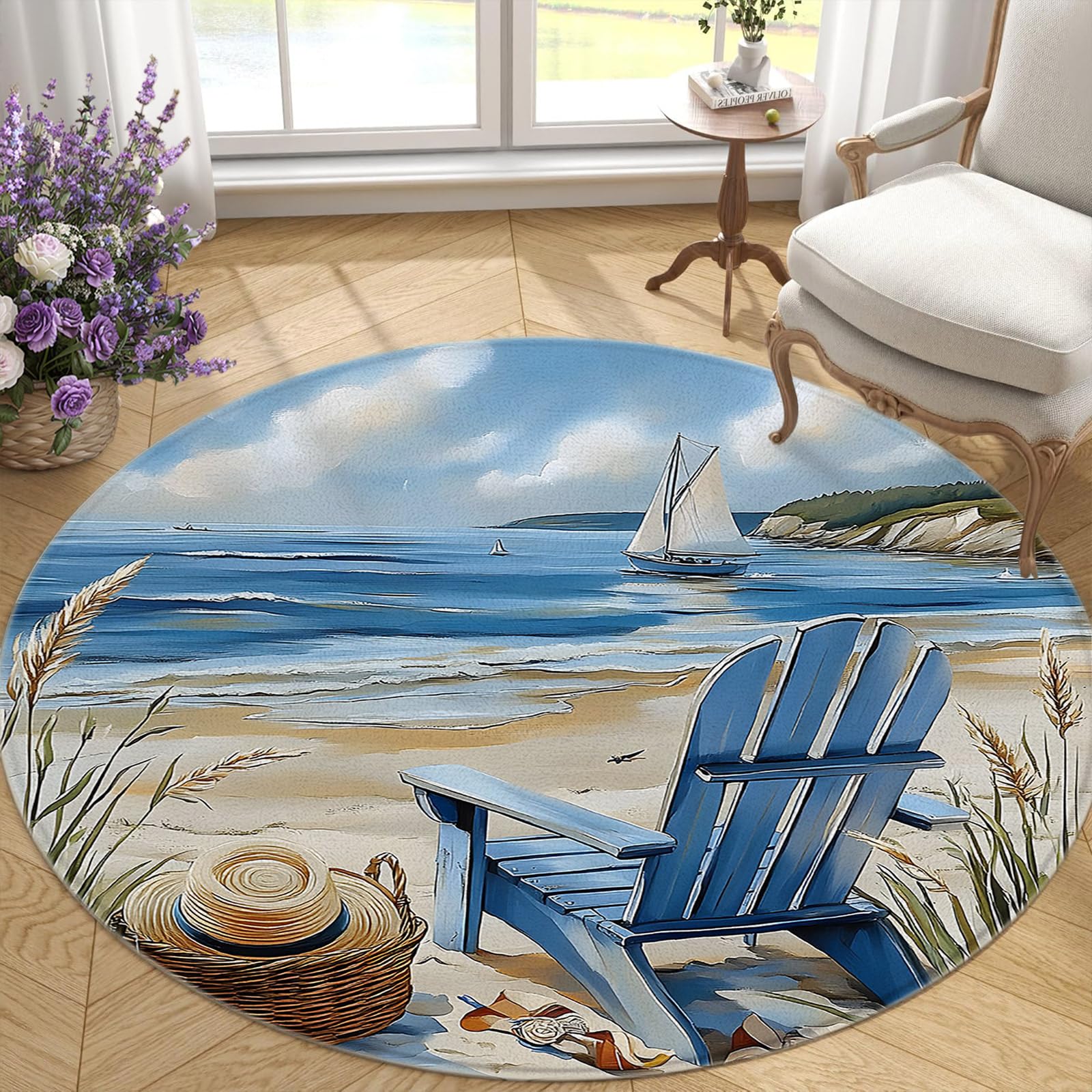 ラグ・カーペット round beach rug Amazon.com: Round Area Rug 3.2ft Beach Coastal Blue Sea Scene