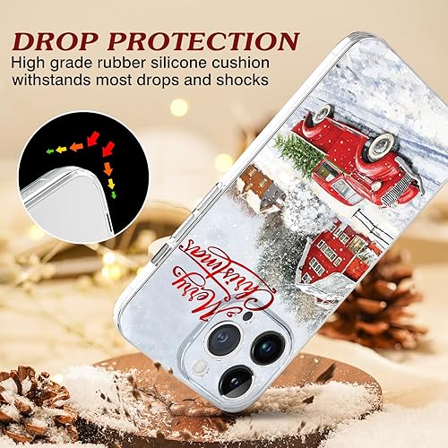 Miniatura 3 de Newseego Funda para iPhone 15 Pro, bonito diseño de coche rojo con texto en inglés "Merry Christmas", para mujeres y niñas, niños, anti-amarillo,