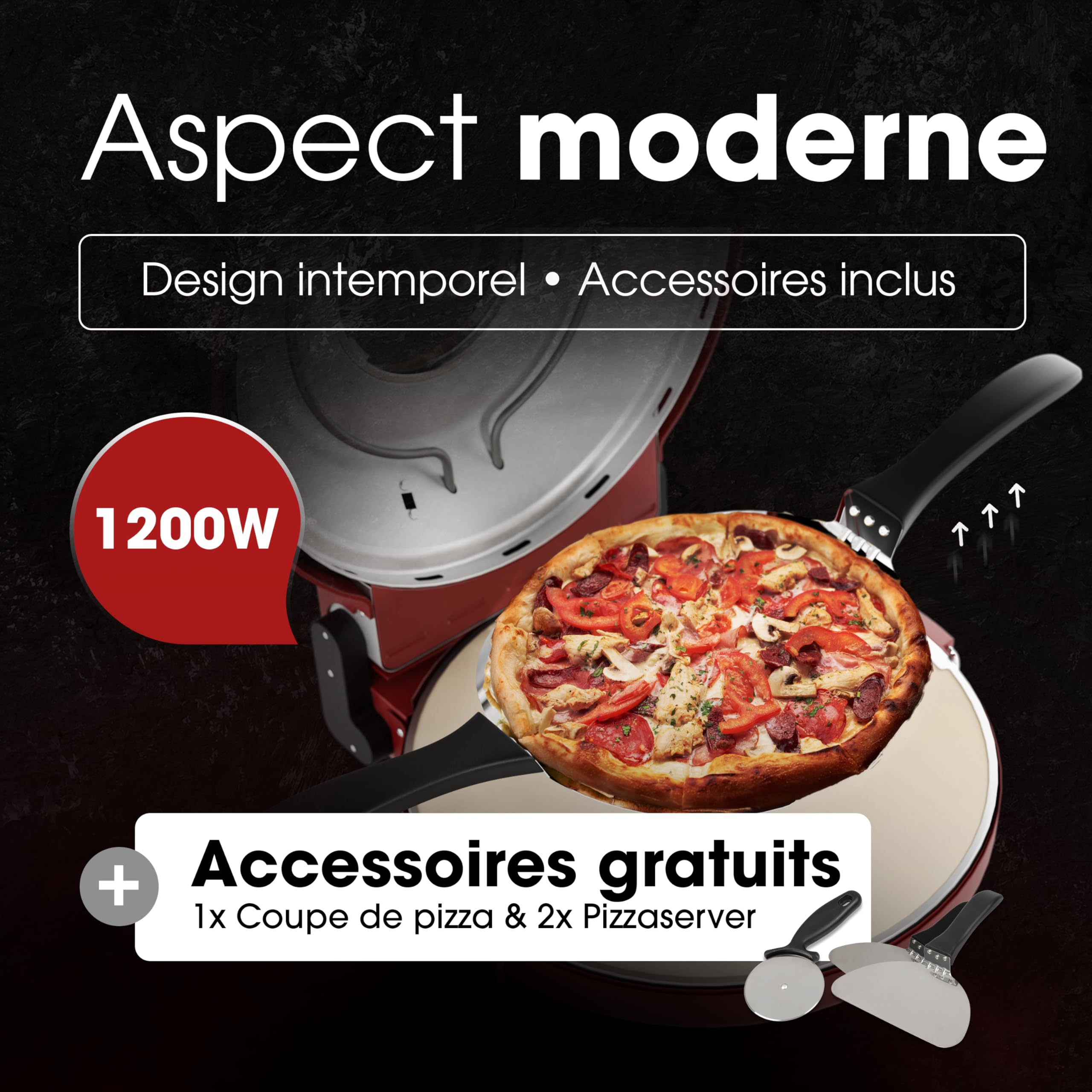 Clatronic® four à pizza | 350°C p. pizza italienne en pierre à la maison |électrique | aussi pour pizzas surgelées | pizza en moins de 5 min. | pierre à pizza Ø32cm et accessoires inclus | PM 3787