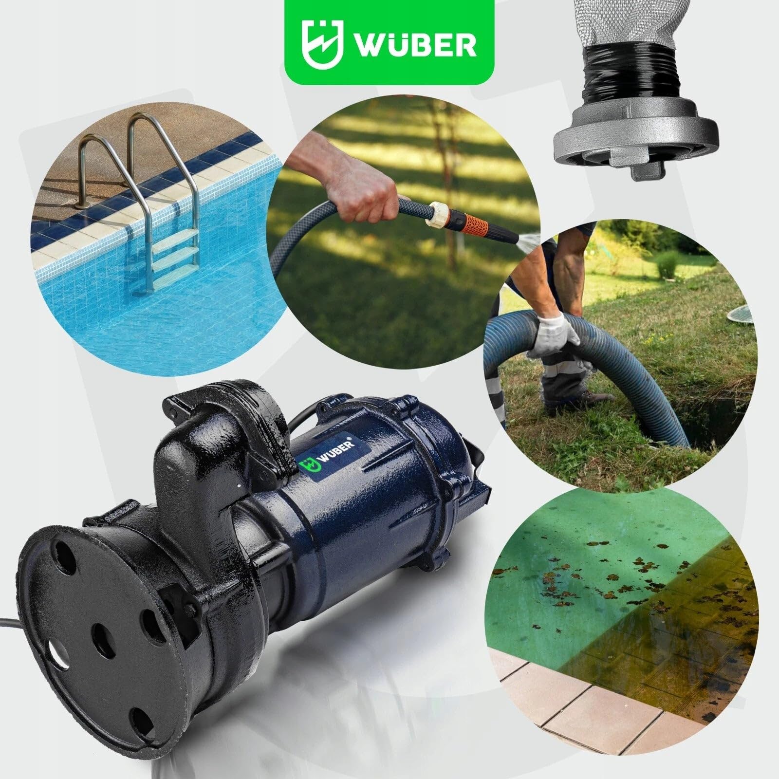 Bomba vacía sótano séptico con molino de agua + manguito 2" 30M WUBER 2500W 18000L/H