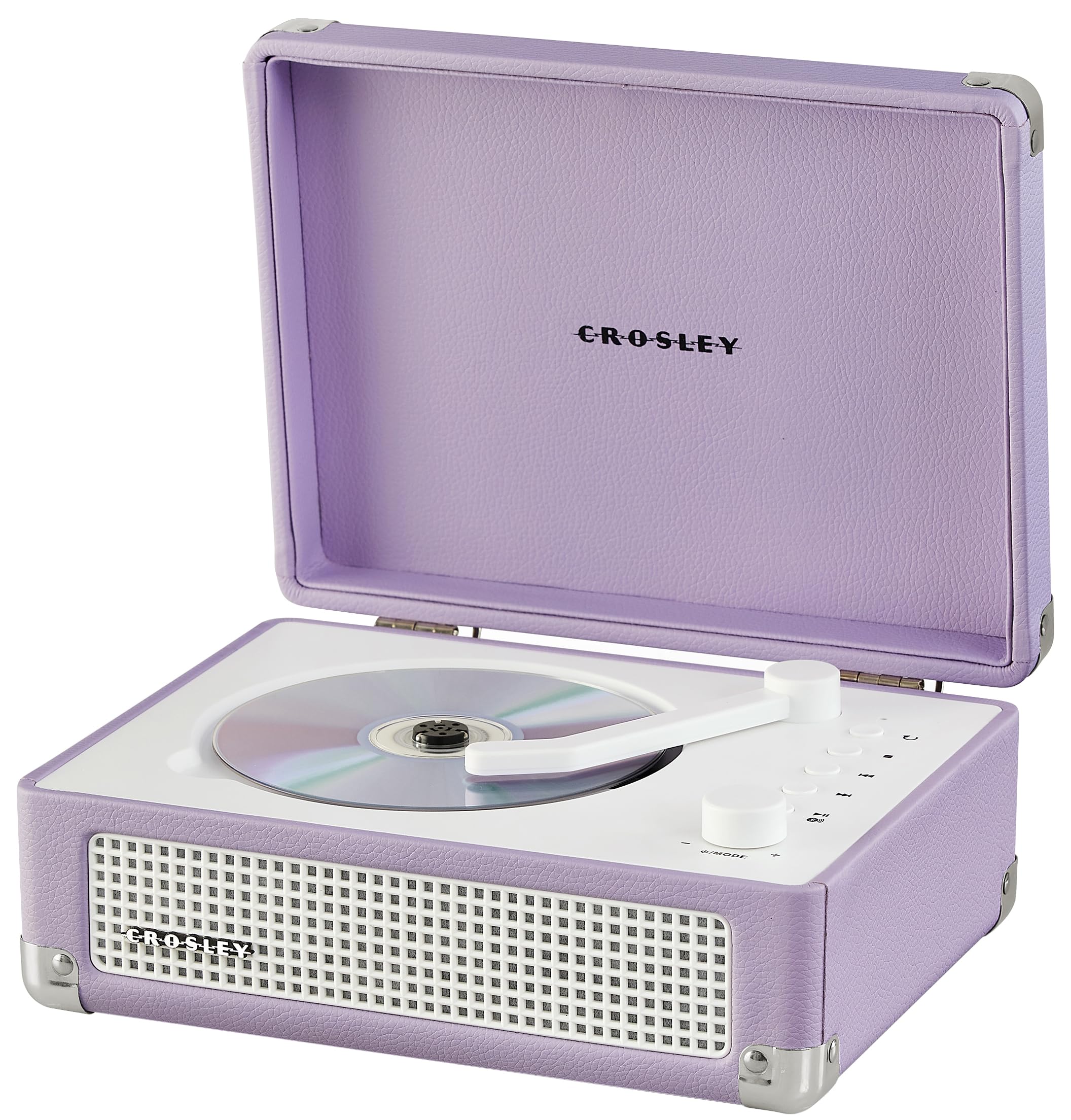 Crosley CR3505A-LN Cruiser Retro tragbarer CD-Player mit Stereo-Bluetooth-Lautsprechern und FM-Radio, Lavendel