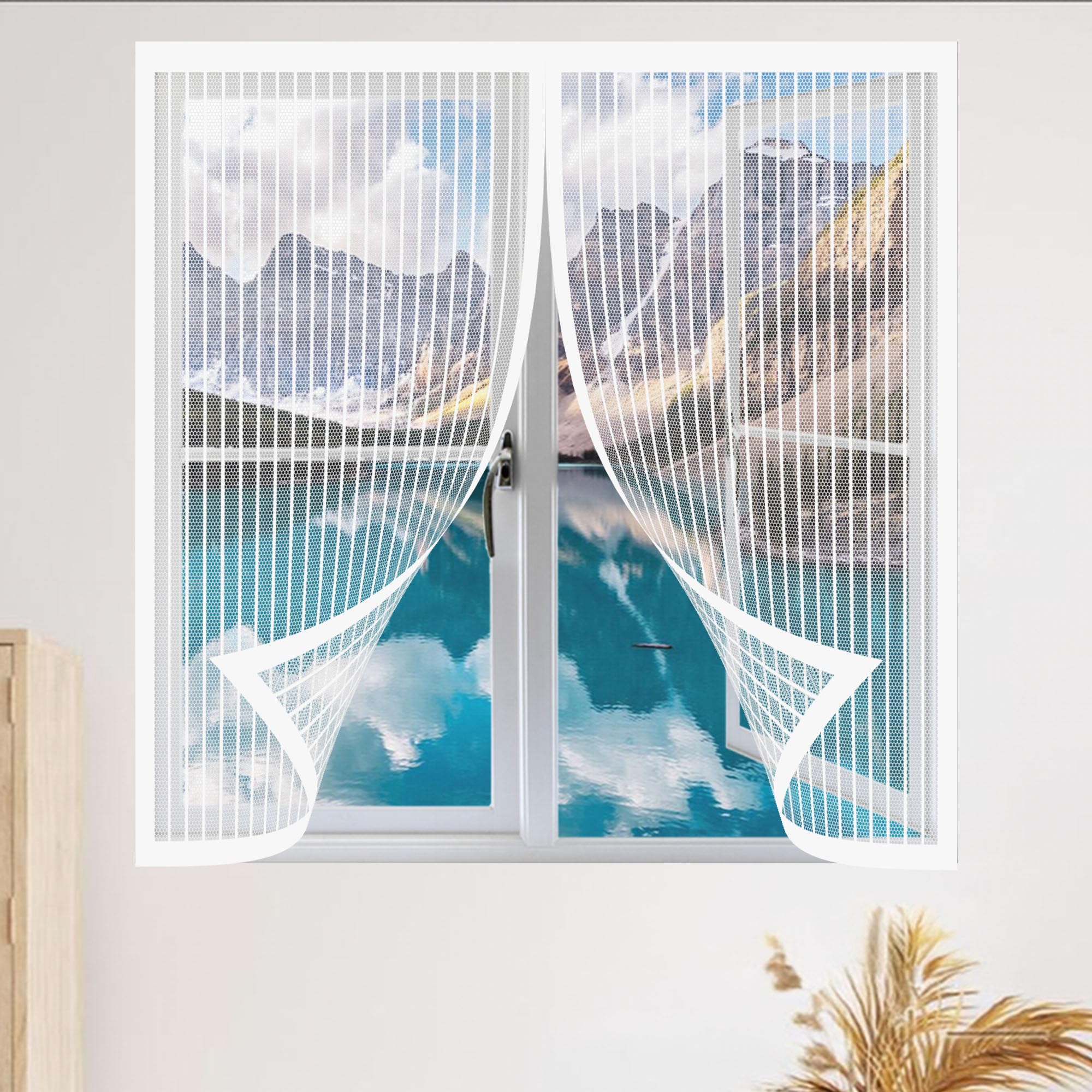 Zanzariera Finestra Magnetica 170 x 175 cm Anti Zanzare Insetti Zanzariera Magnetica Adesivo Tenda Senza Forare O Avvitare per Finestre Qualunque Piccole Grandi, Bianco