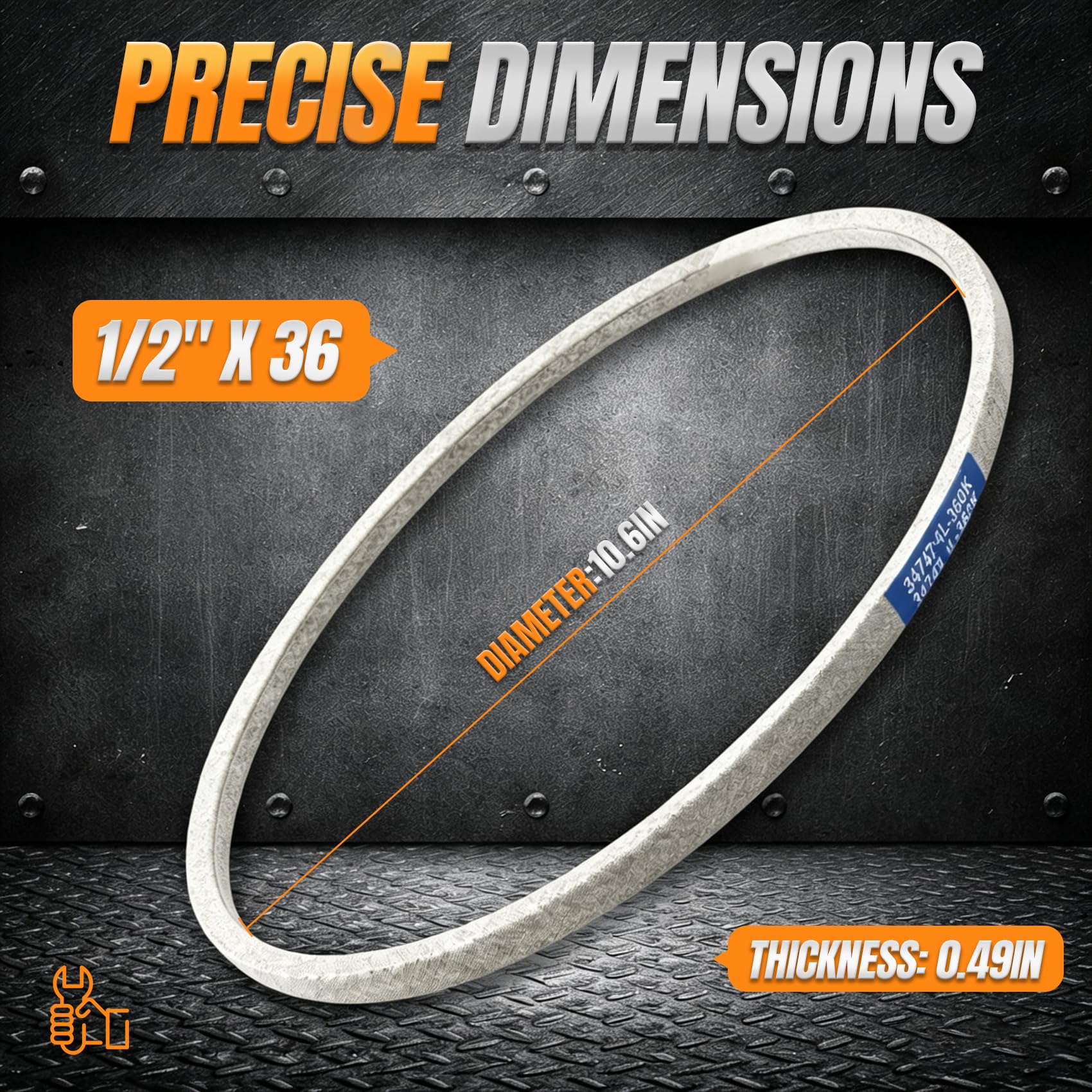 347479 - Correa de transmisión de 1/2 pulgada x 36 pulgadas, cable de fibra Kevlar resistente reforzado para cortacésped, quitanieves y maquinaria industrial, 1 paquete