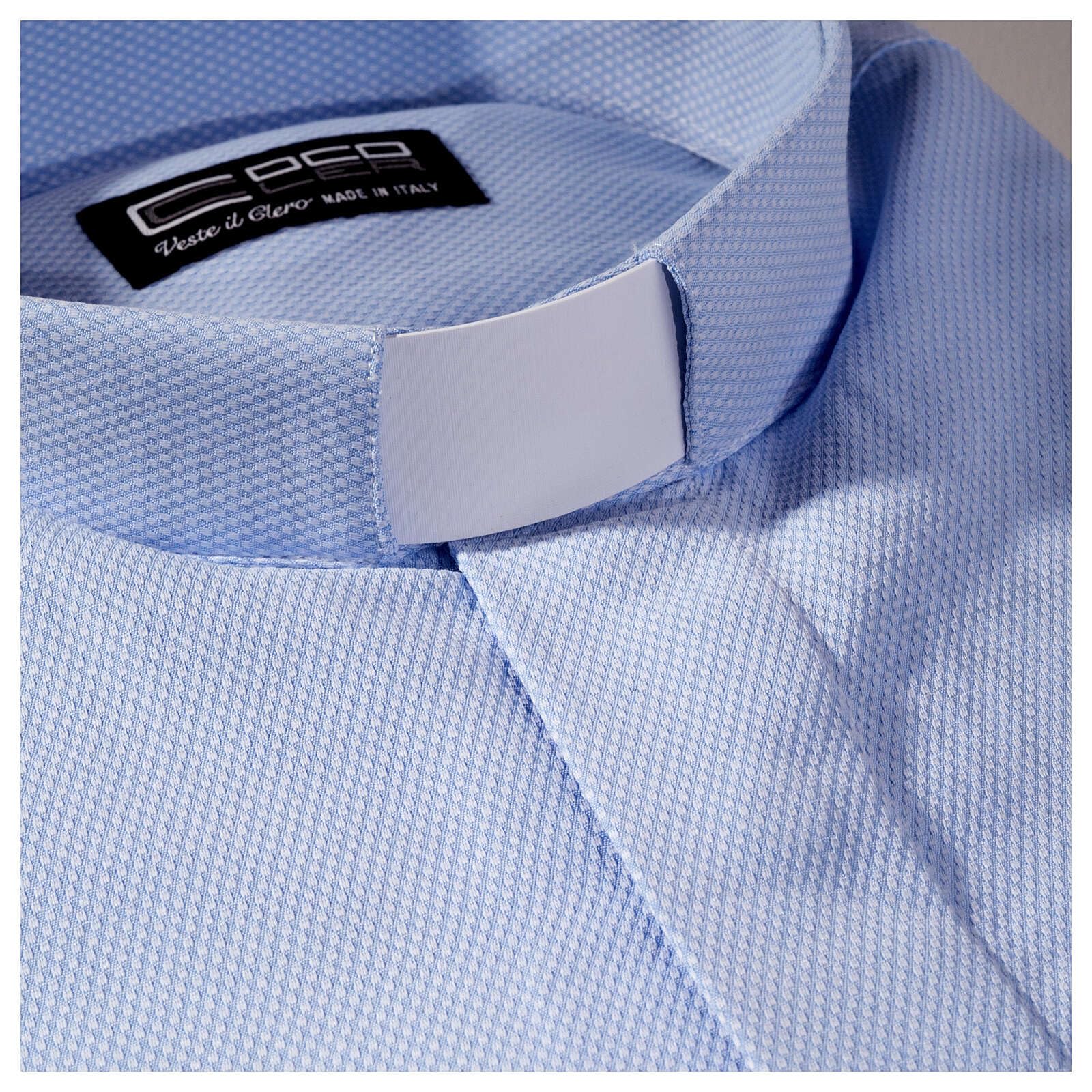 Holyart Camicie Clergyman: Camicia clergyman seta celeste nido d'ape M. Lunga Cococler