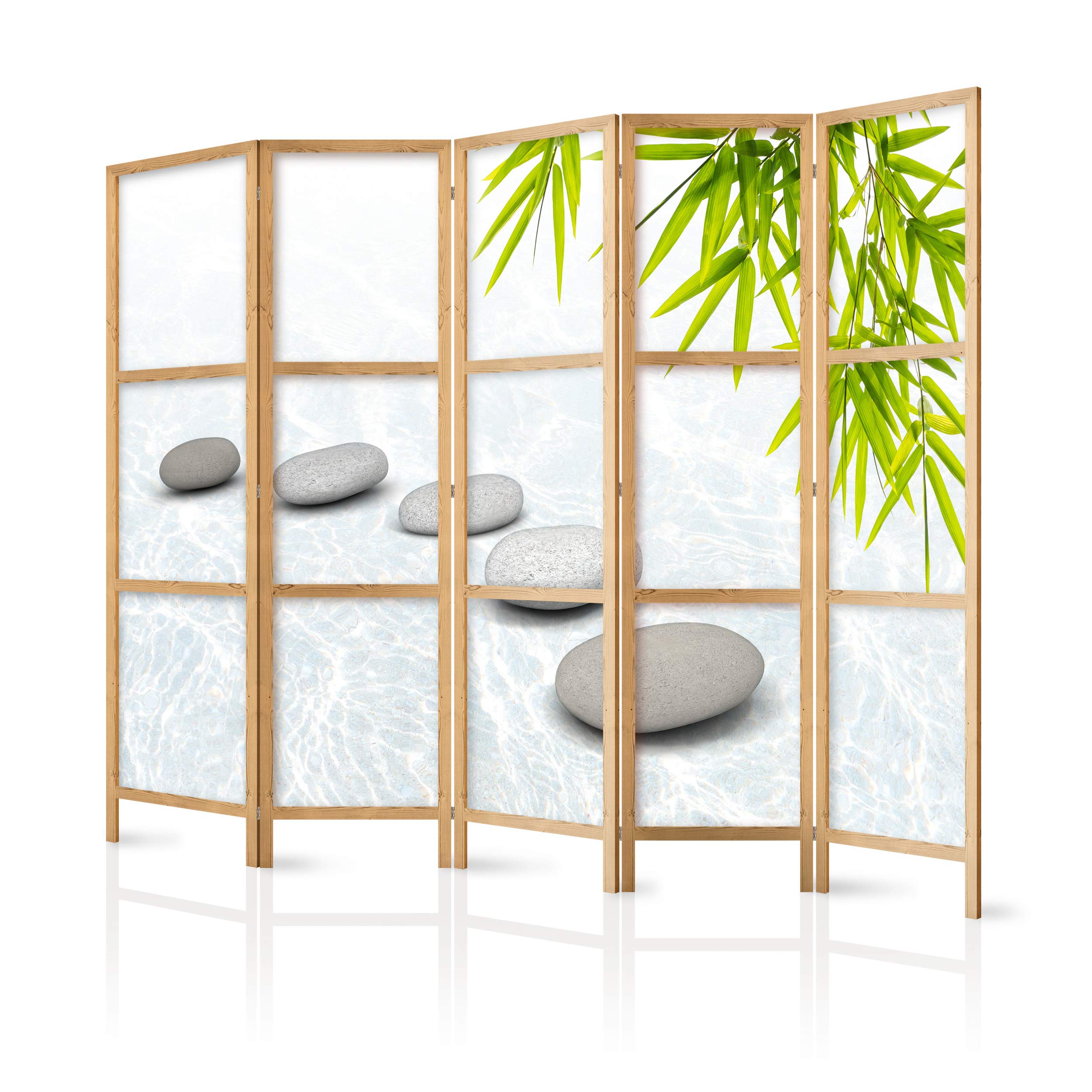 decomonkey Room Divider Natural Leaf Stones Nature 225x171 cm 5 Panel